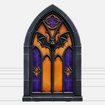 Gothic Window with Colorful Bat Stained Glass 3D Model Asset