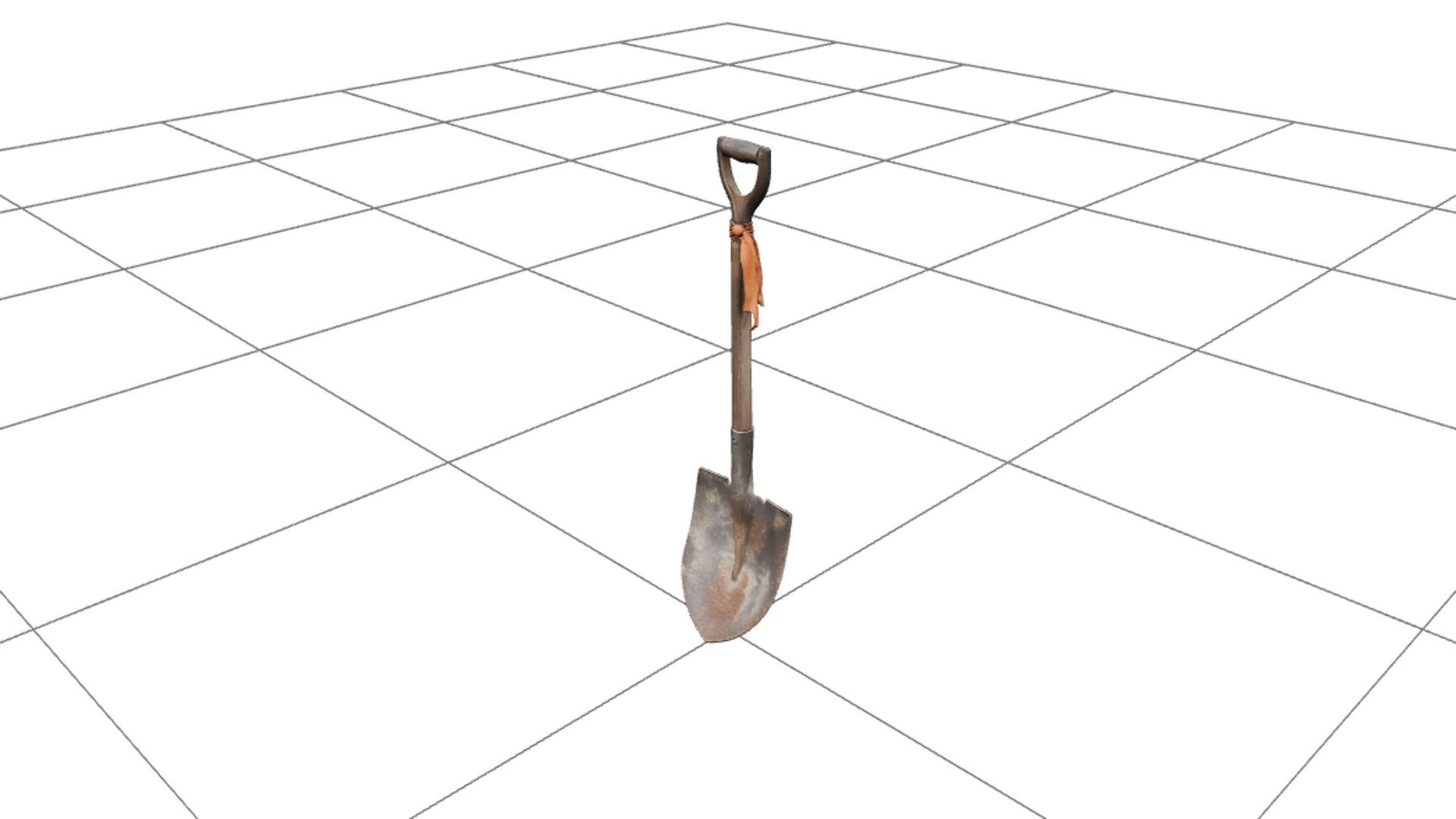 Graveyard Shovel with Rusty Blade and Orange Ribbon 3D Model 3D Model