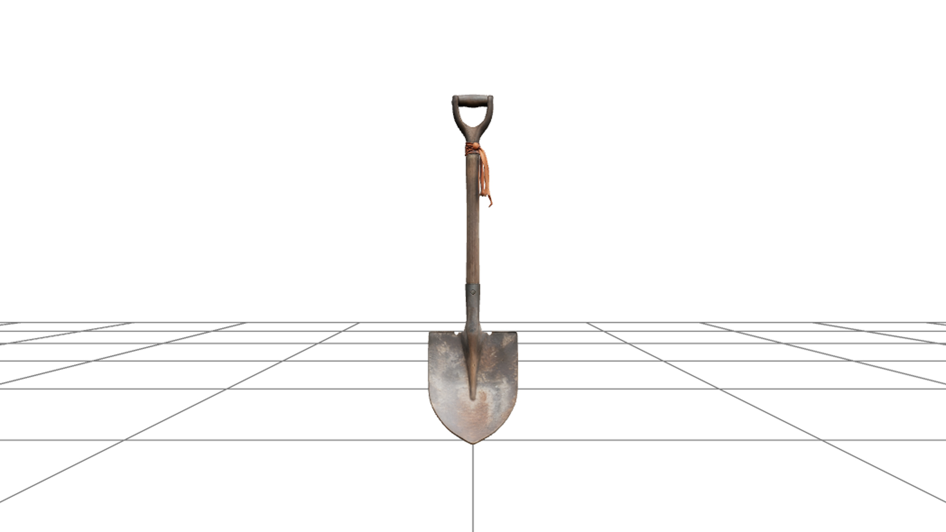 Graveyard Shovel with Rusty Blade and Orange Ribbon 3D Model 3D Model
