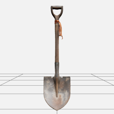 Graveyard Shovel with Rusty Blade and Orange Ribbon 3D Model