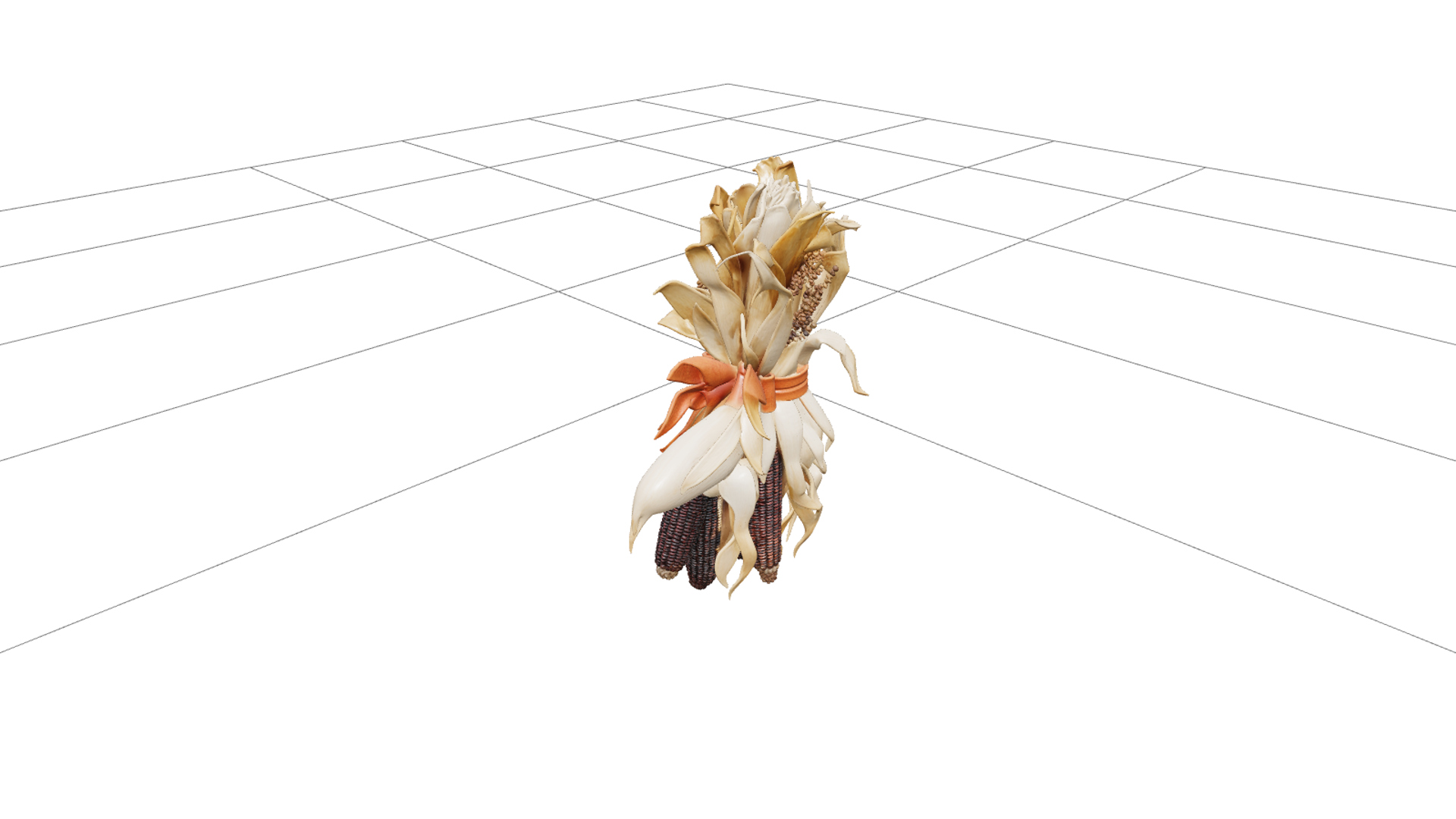 Halloween Corn Stalk Decor with Golden Leaves 3D Model Asset 3D Model