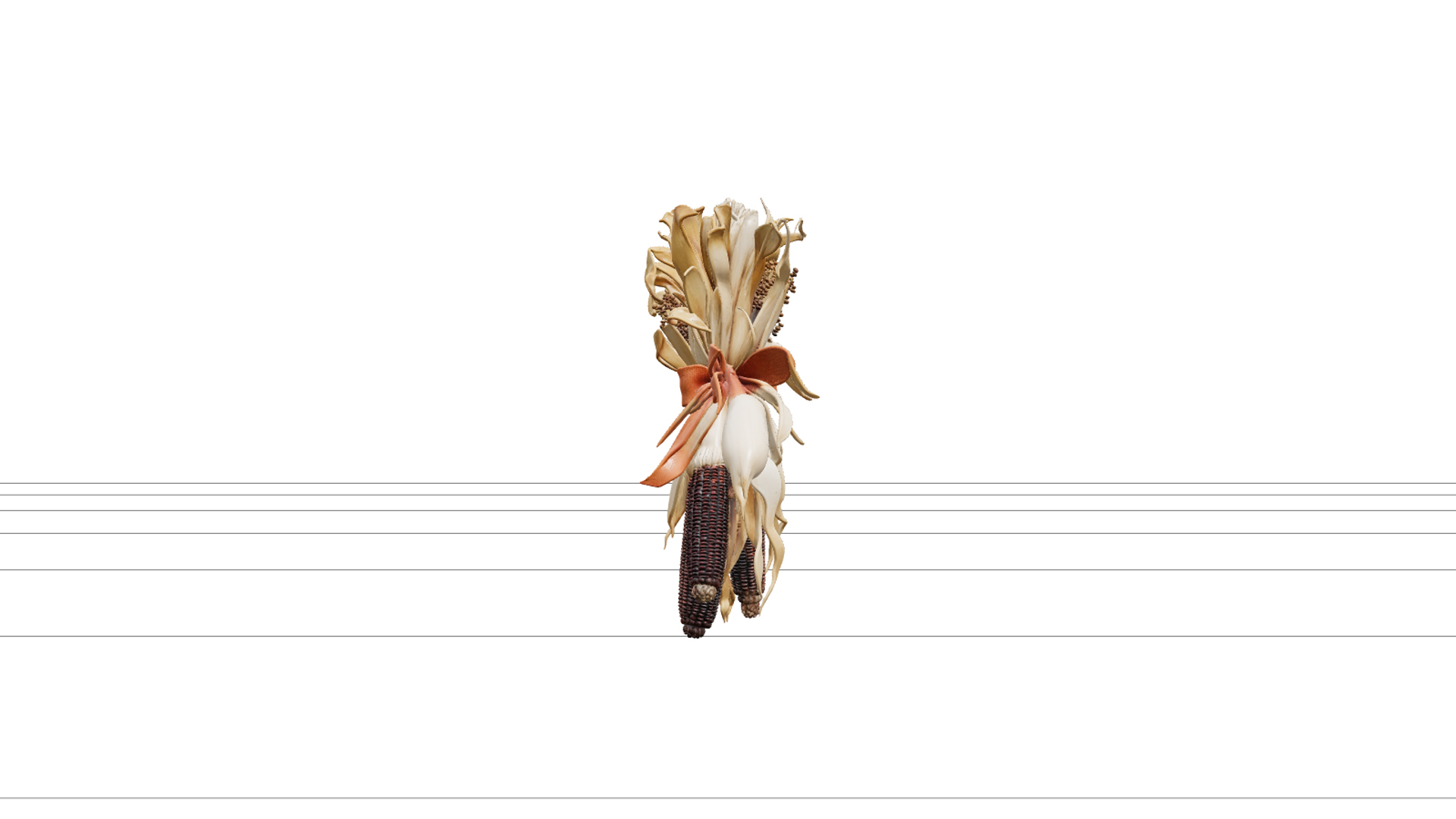 Halloween Corn Stalk Decor with Golden Leaves 3D Model Asset 3D Model