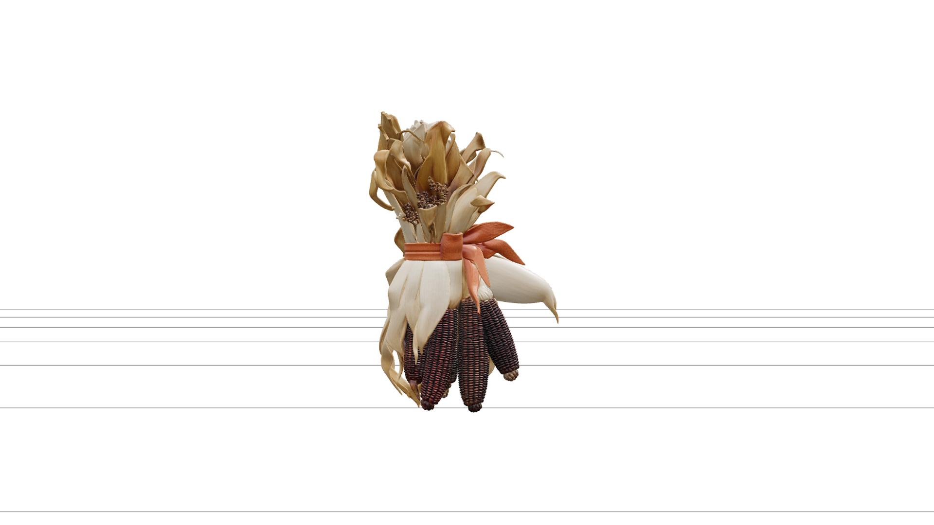 Halloween Corn Stalk Decor with Golden Leaves 3D Model Asset 3D Model