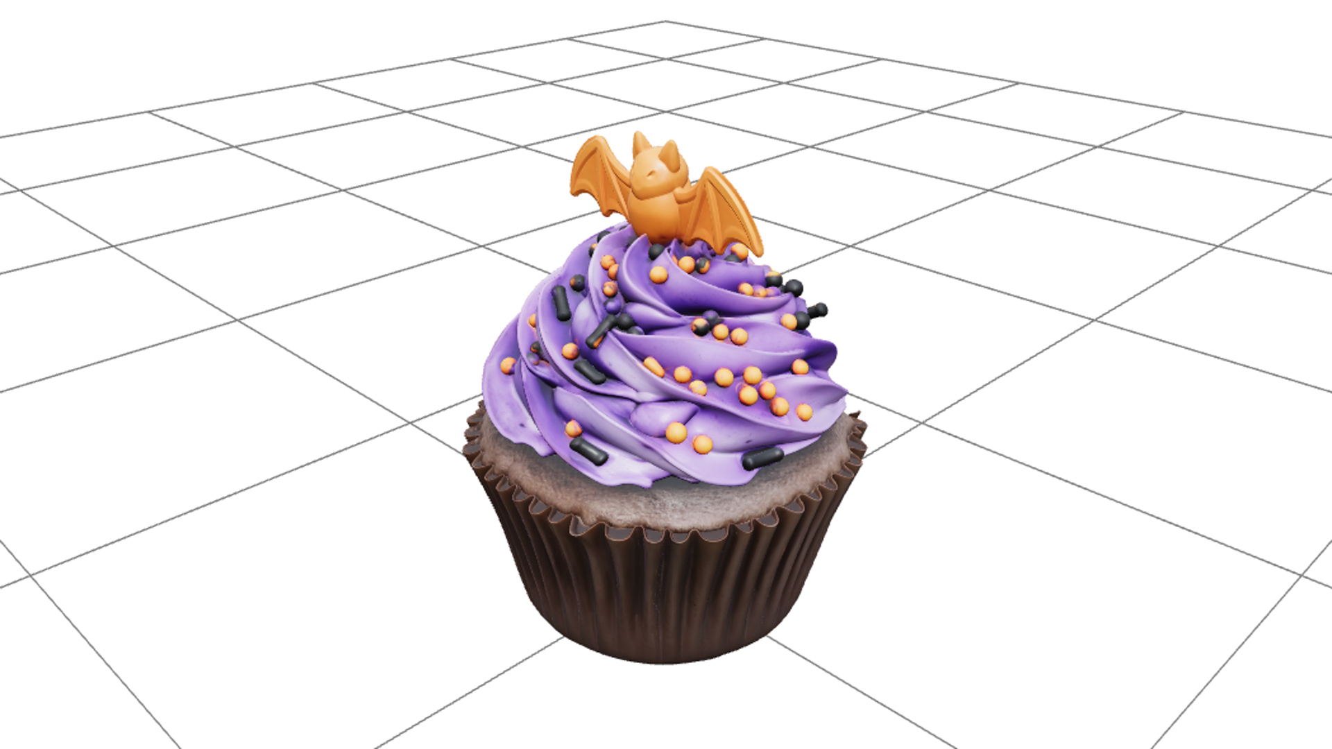 Halloween Cupcake with Violet Frosting and Bat Topper 3D Mod 3D Model