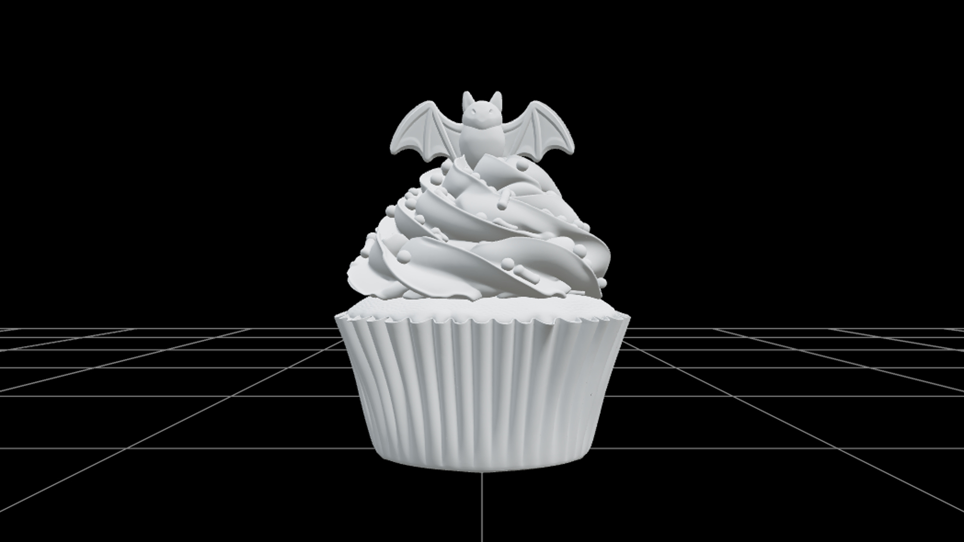 Halloween Cupcake with Violet Frosting and Bat Topper 3D Mod 3D Model