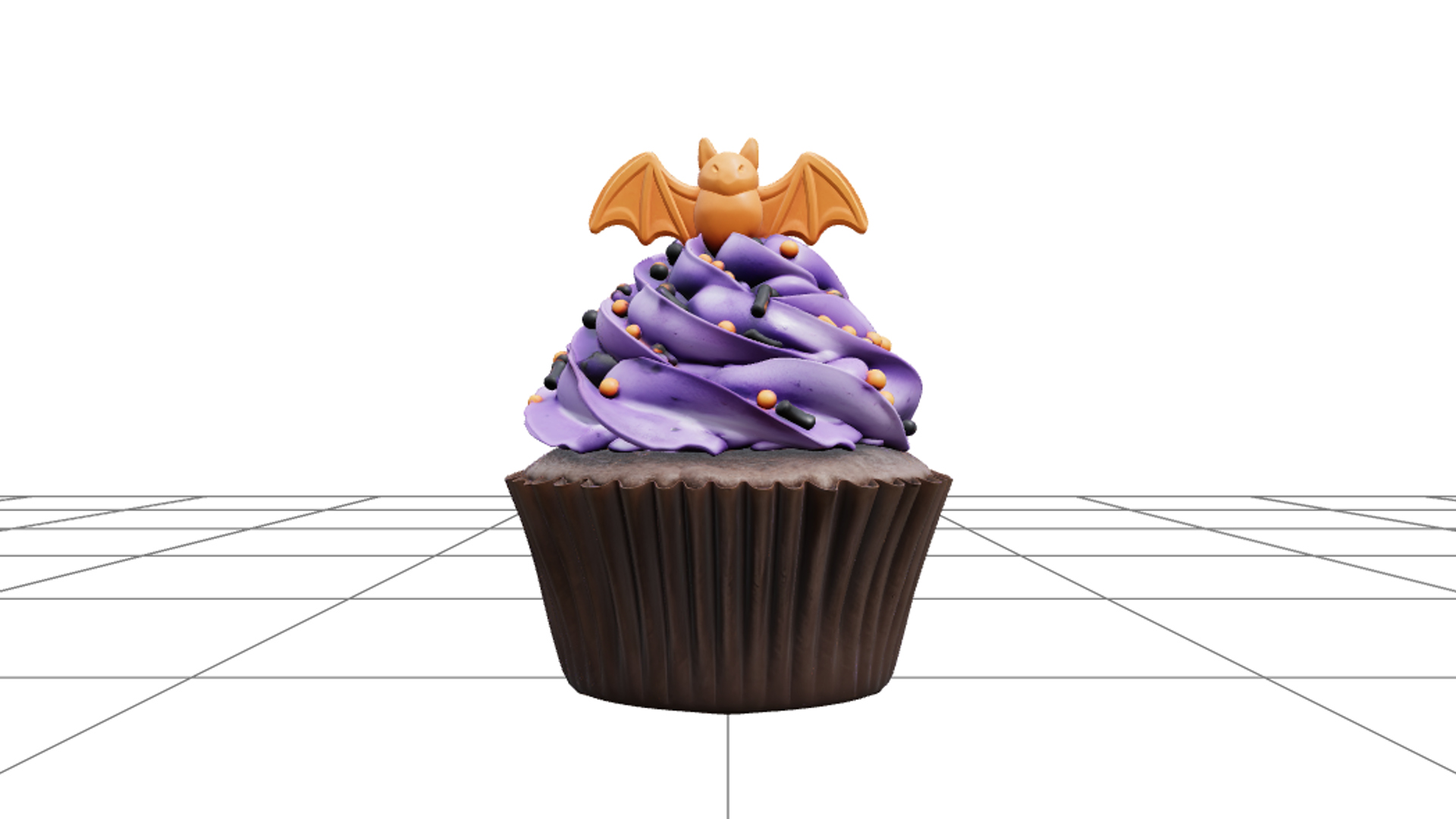 Halloween Cupcake with Violet Frosting and Bat Topper 3D Mod 3D Model