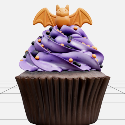 Halloween Cupcake with Violet Frosting and Bat Topper 3D Mod
