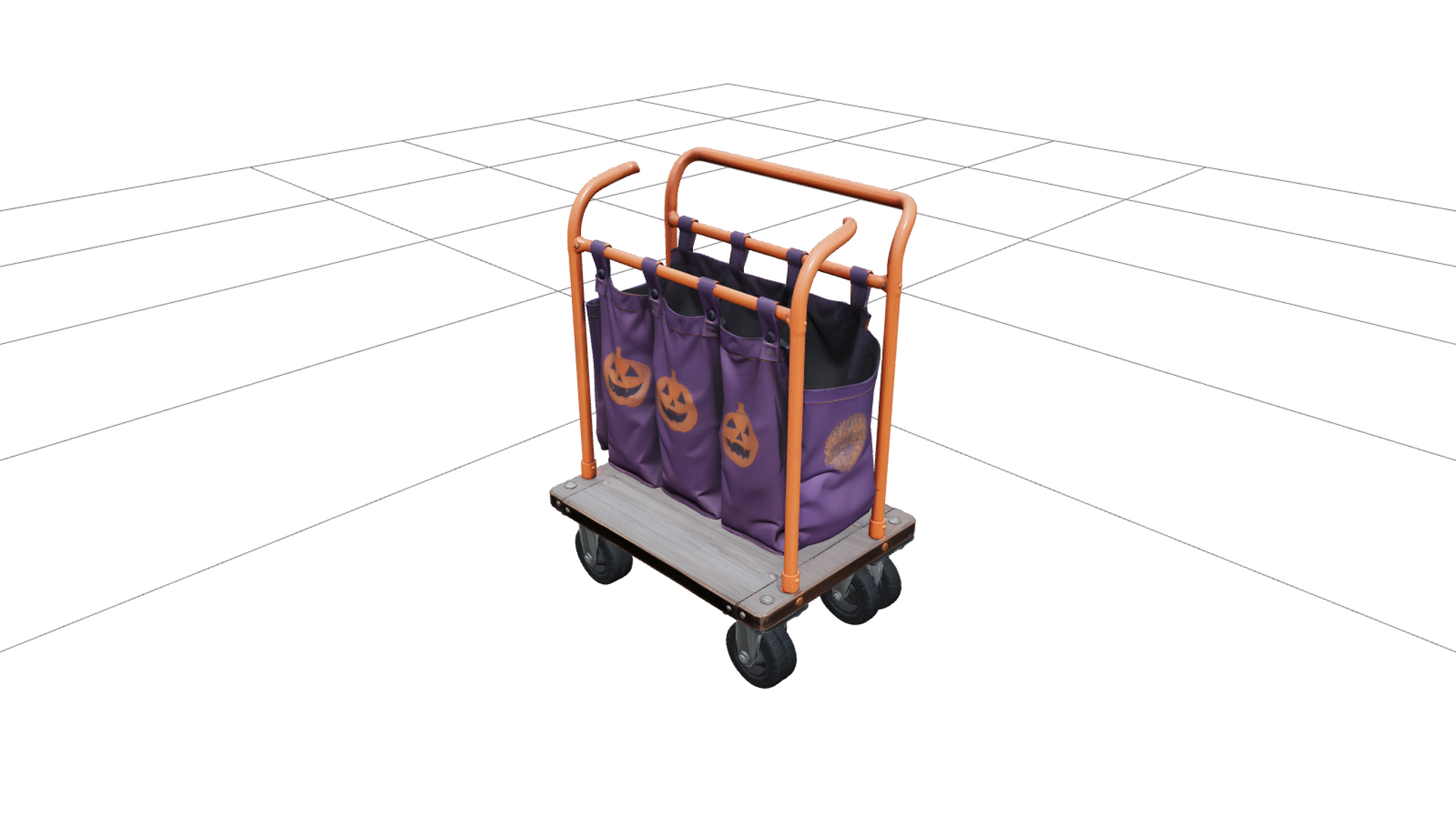 Halloween Luggage Cart with Colorful Bags 3d Model Asset 3D Model