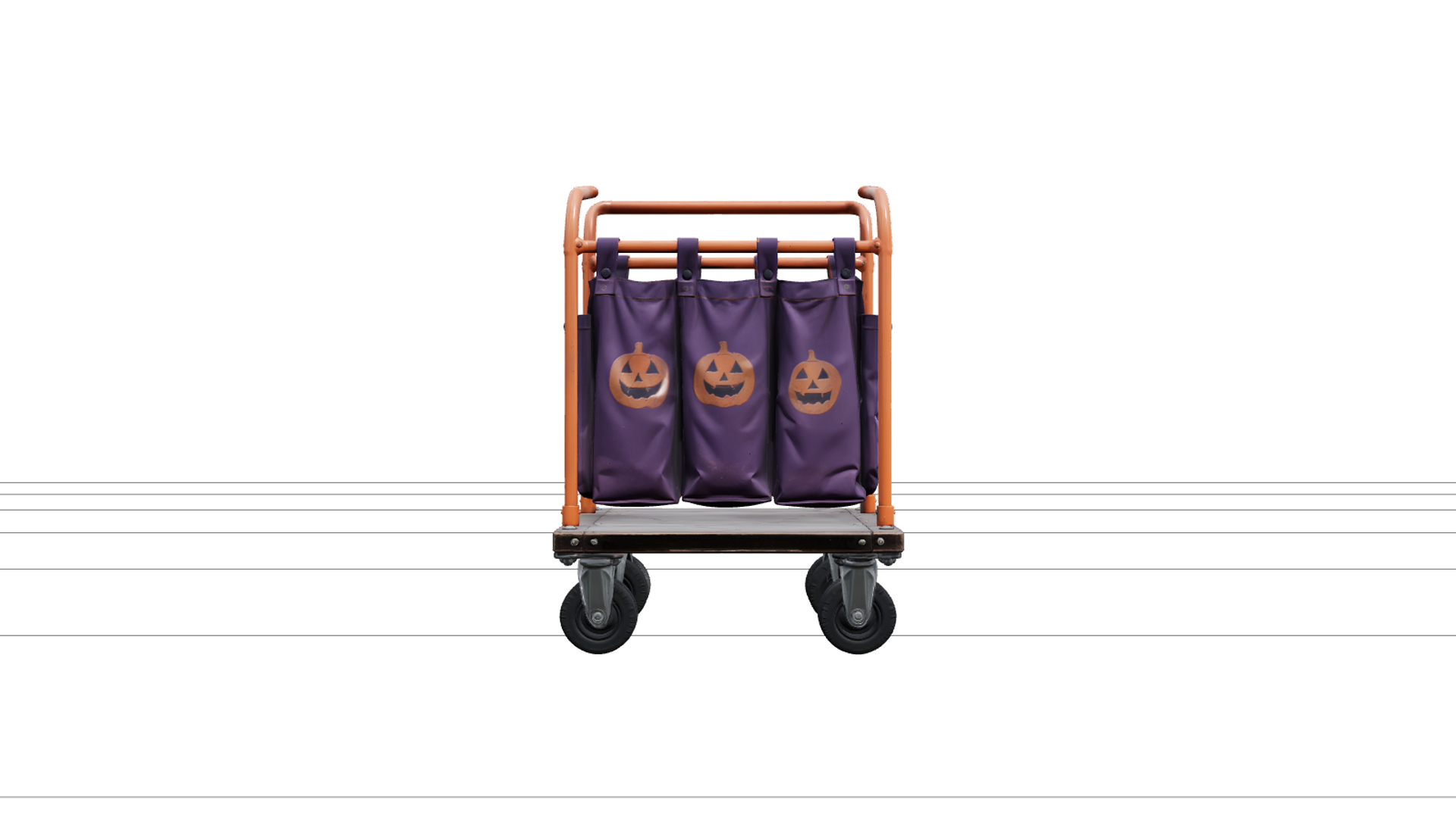 Halloween Luggage Cart with Colorful Bags 3d Model Asset 3D Model