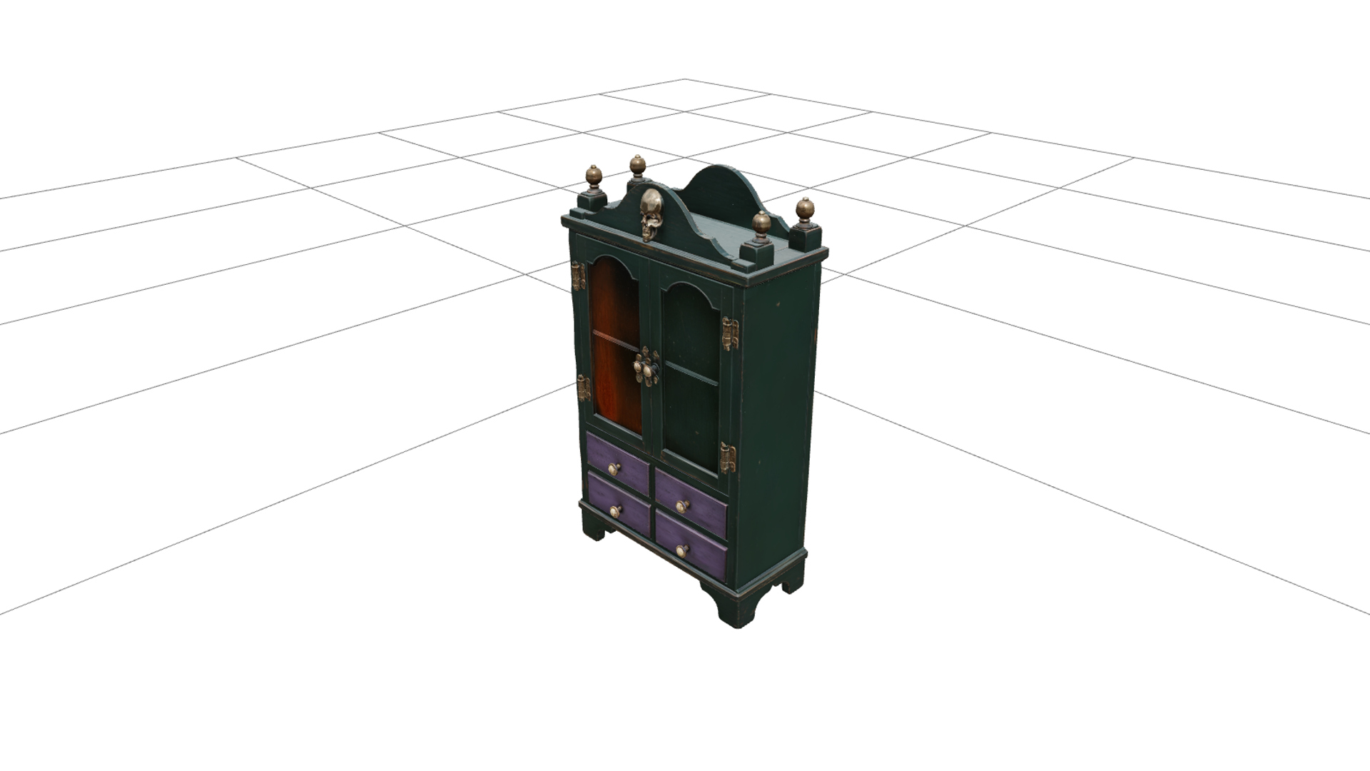 Halloween Medicine Cabinet with Colored Bottles 3D Model 3D Model