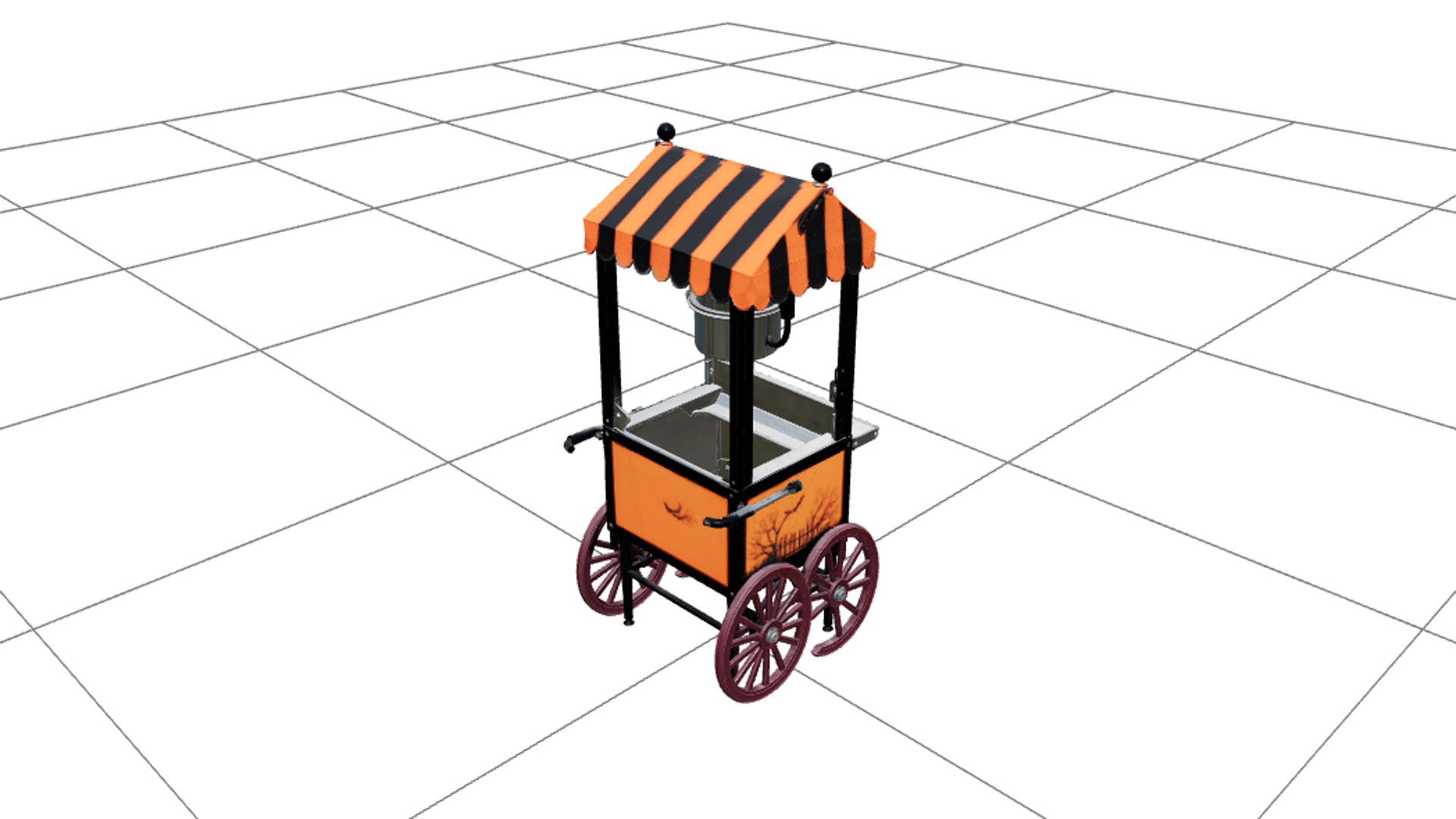 Halloween Popcorn Cart Striped Orange Canopy 3D Model Asset 3D Model