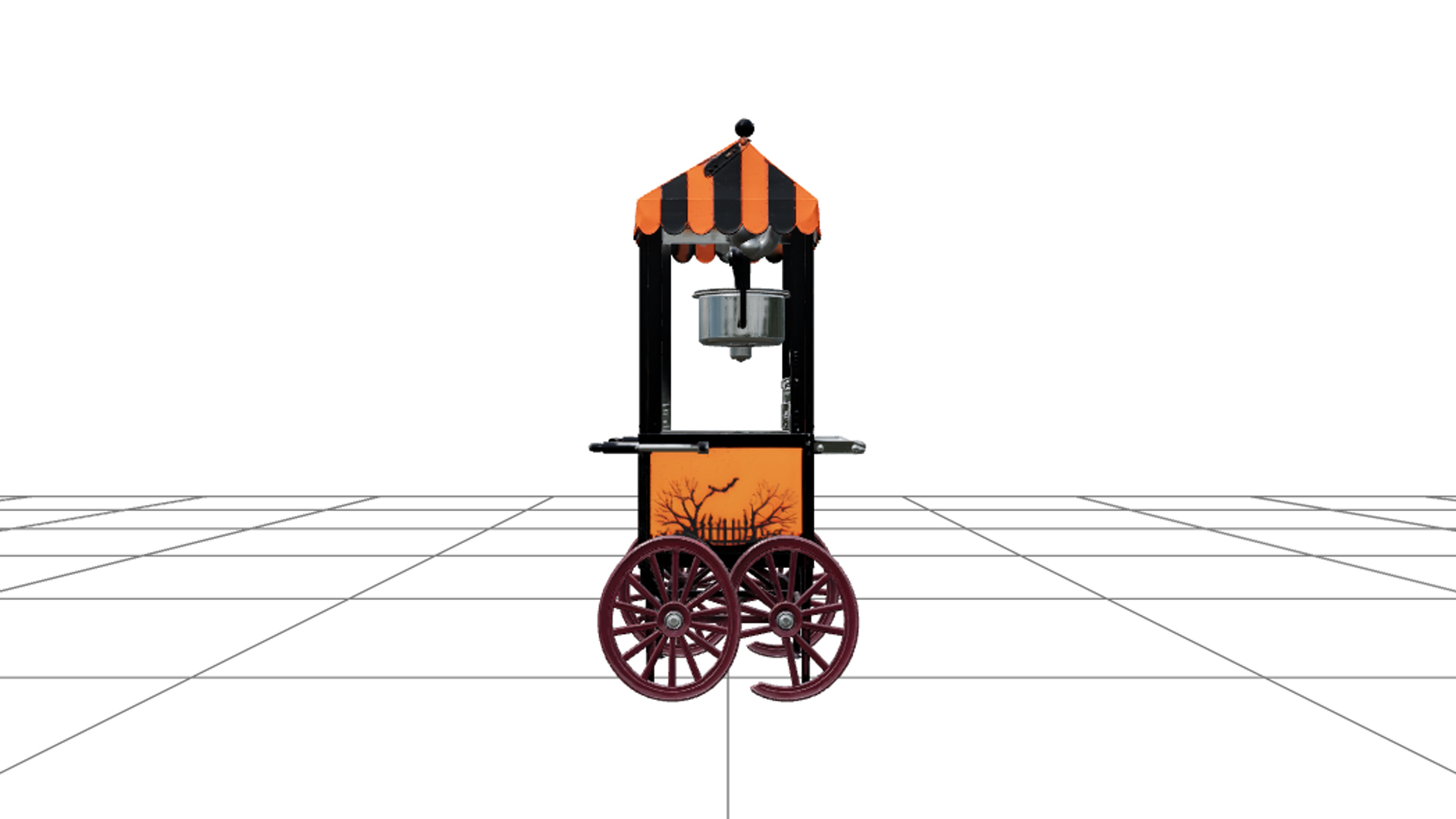 Halloween Popcorn Cart Striped Orange Canopy 3D Model Asset 3D Model