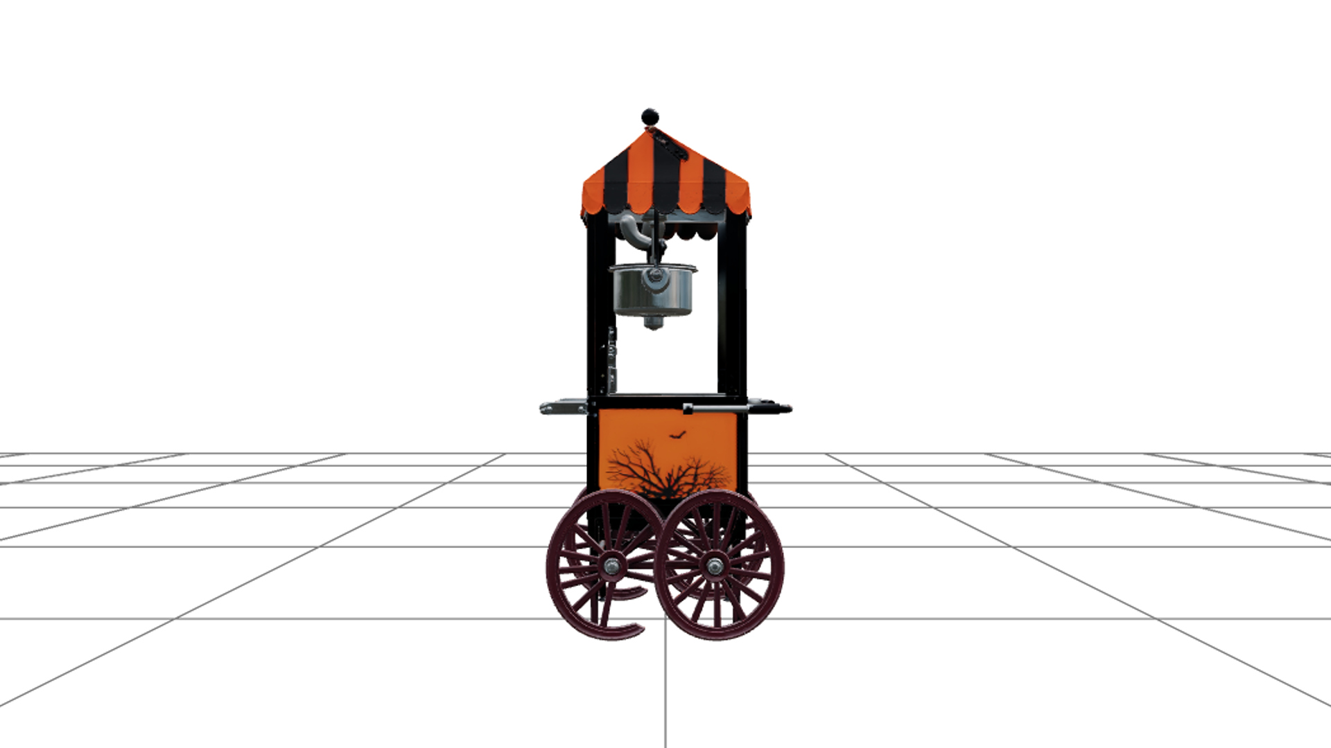 Halloween Popcorn Cart Striped Orange Canopy 3D Model Asset 3D Model
