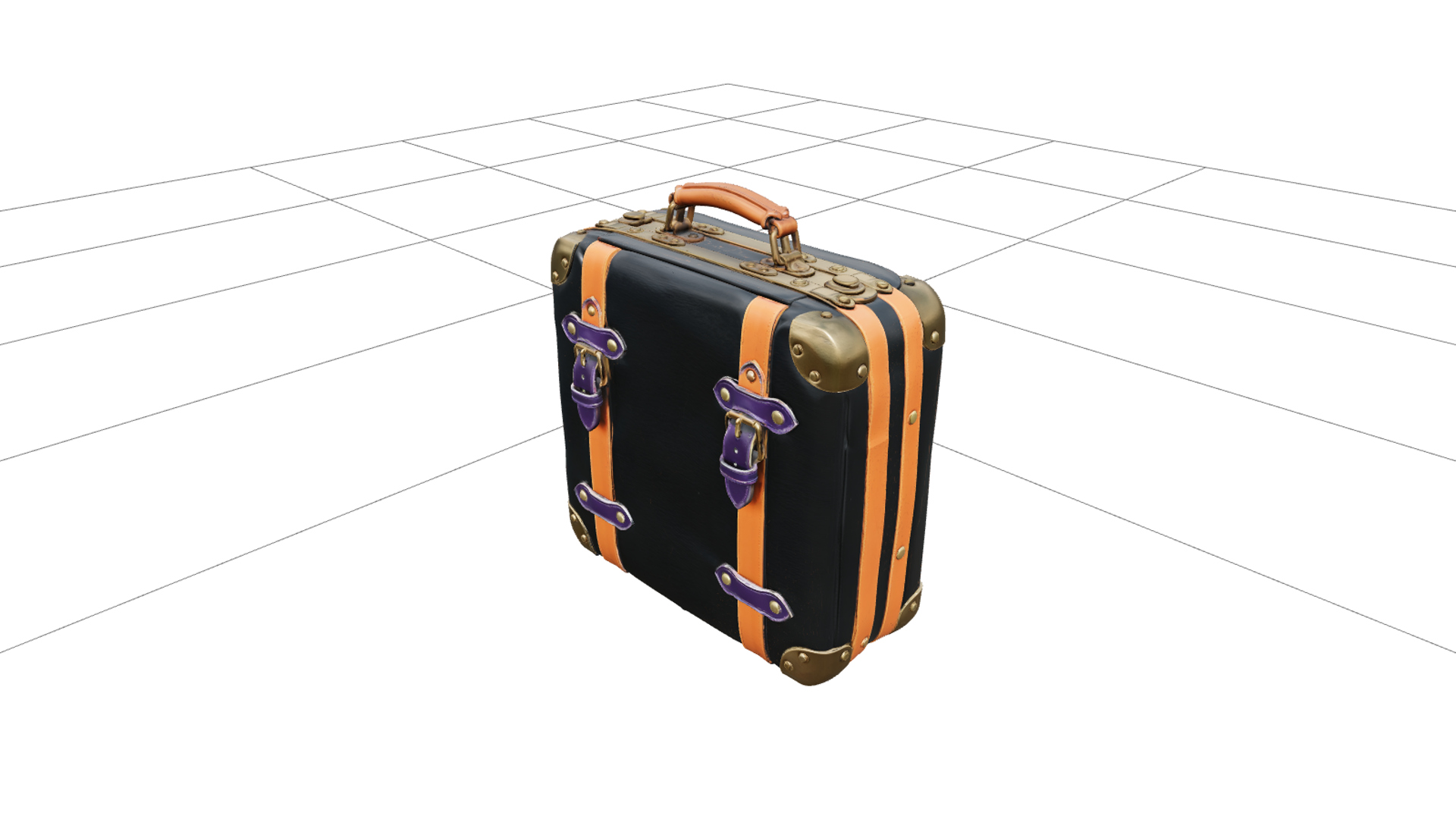 Halloween Suitcase with Purple Straps and Buckles 3D Model 3D Model