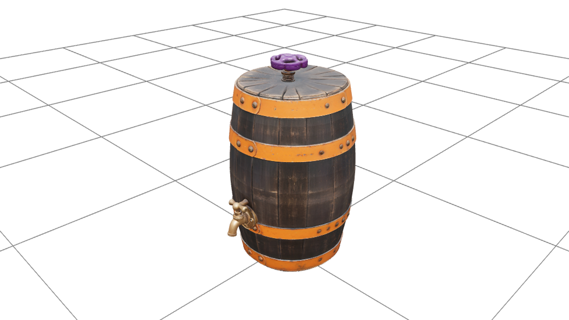 Halloween Wooden Keg with Purple Valve and Brass Tap 3D Mode 3D Model