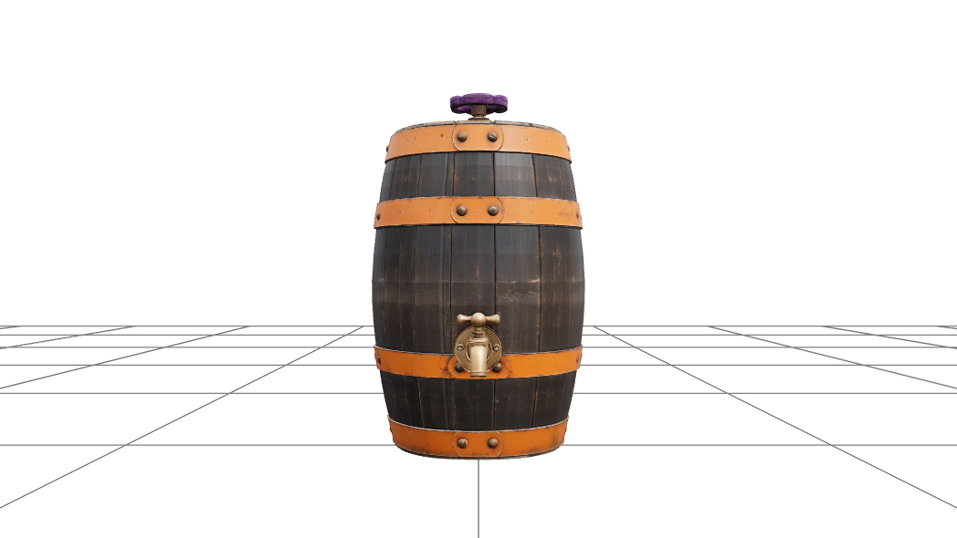 Halloween Wooden Keg with Purple Valve and Brass Tap 3D Mode 3D Model