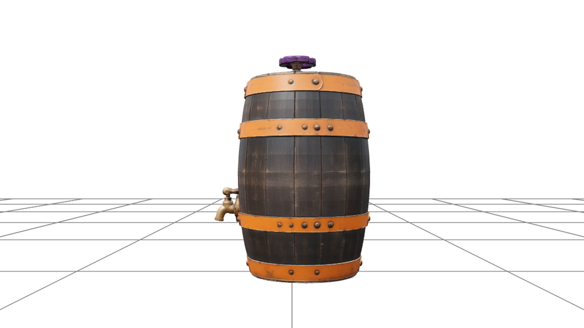 Halloween Wooden Keg with Purple Valve and Brass Tap 3D Mode 3D Model