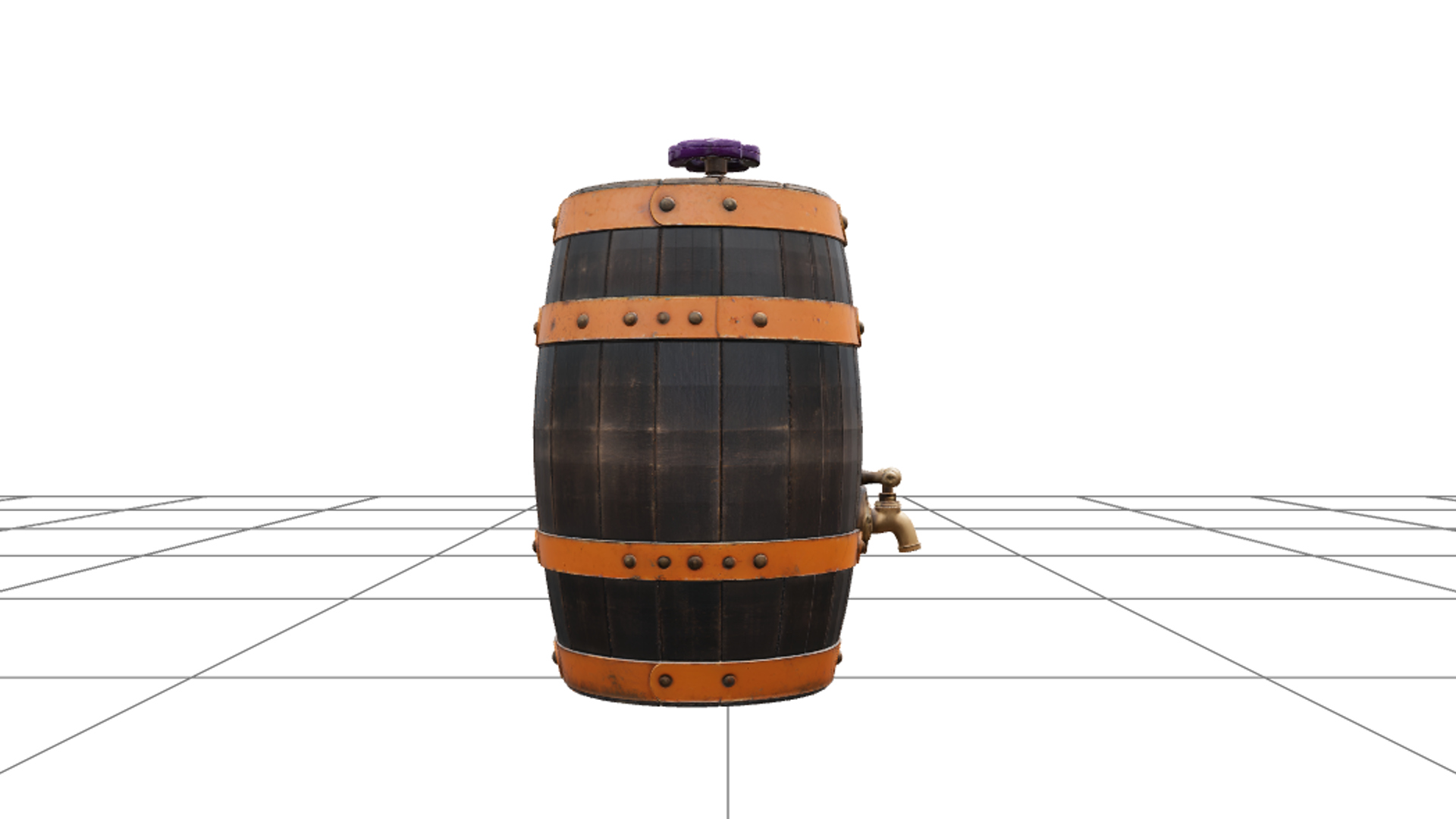 Halloween Wooden Keg with Purple Valve and Brass Tap 3D Mode 3D Model