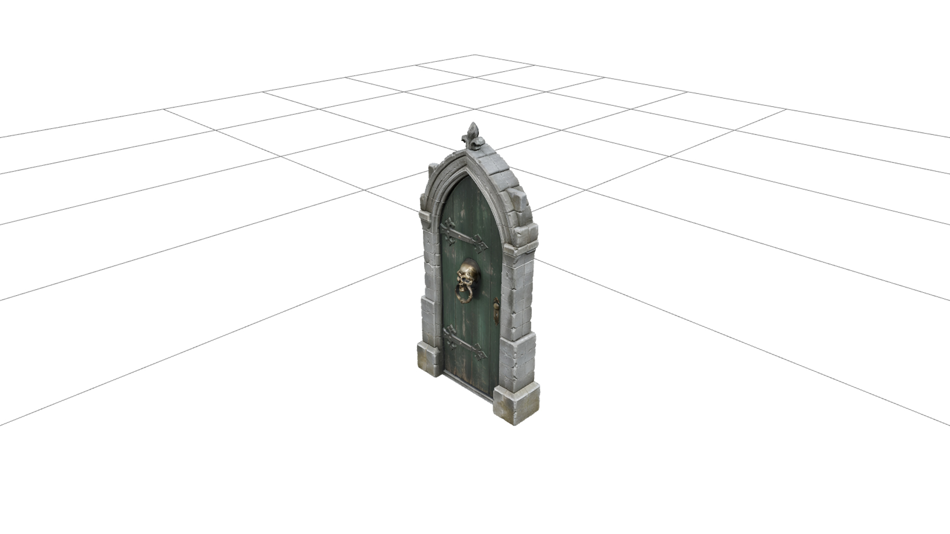 Haunted Front Door with Stone Frame and Skull Knocker 3D Mod 3D Model