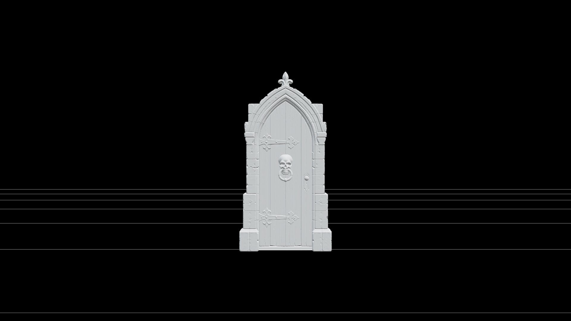 Haunted Front Door with Stone Frame and Skull Knocker 3D Mod 3D Model
