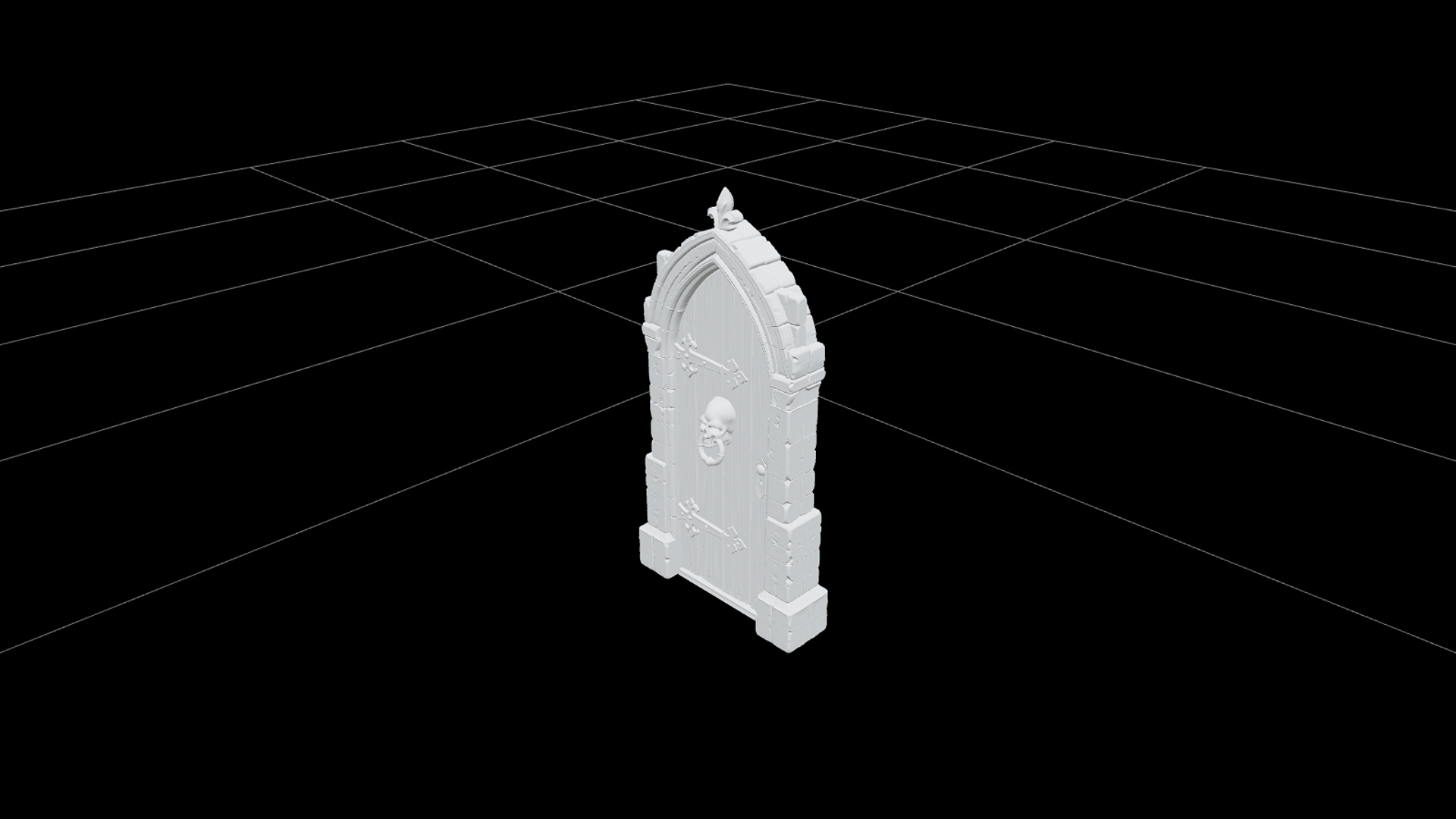 Haunted Front Door with Stone Frame and Skull Knocker 3D Mod 3D Model