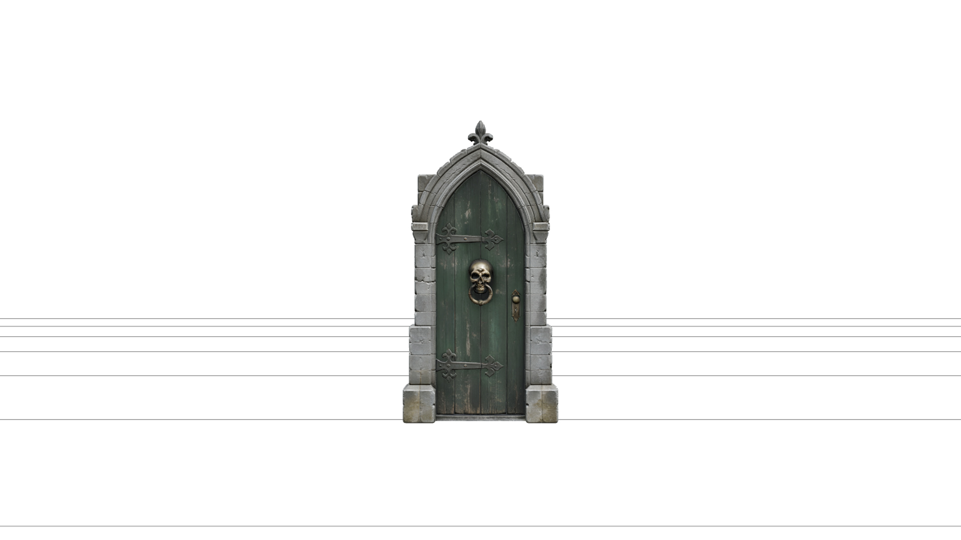 Haunted Front Door with Stone Frame and Skull Knocker 3D Mod 3D Model