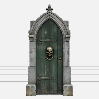 Haunted Front Door with Stone Frame and Skull Knocker 3D Mod