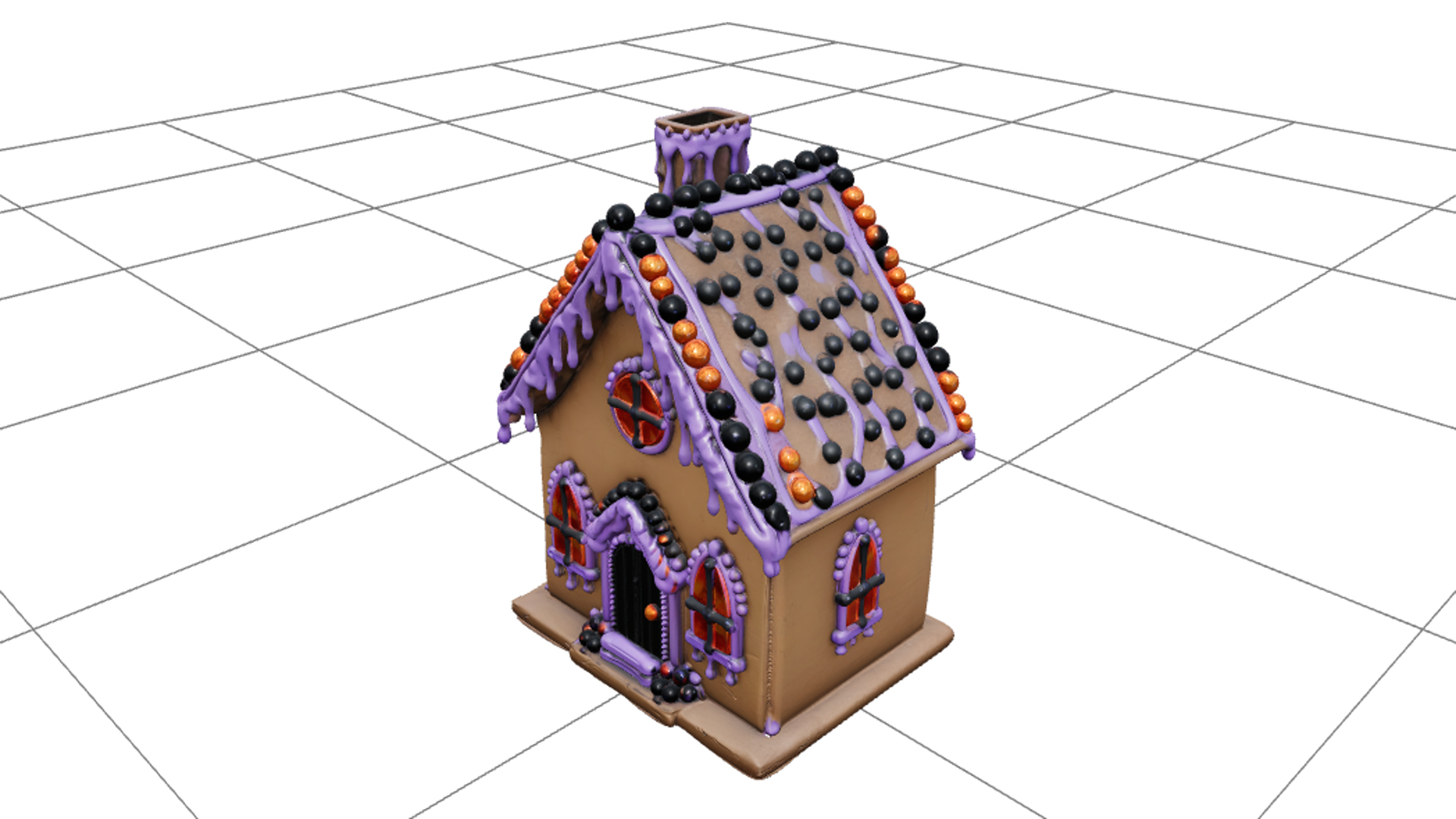 Haunted Gingerbread House with Purple Icing 3D Model Asset 3D Model