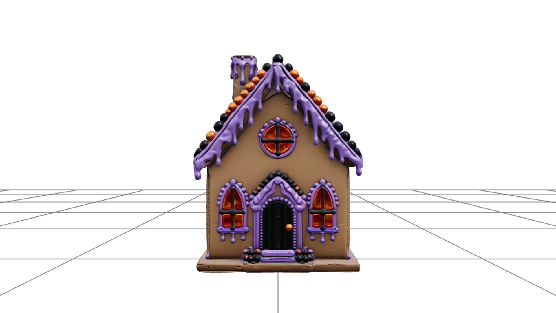 Haunted Gingerbread House with Purple Icing 3D Model Asset 3D Model
