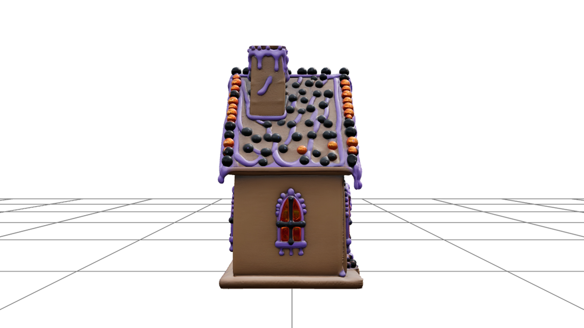 Haunted Gingerbread House with Purple Icing 3D Model Asset 3D Model