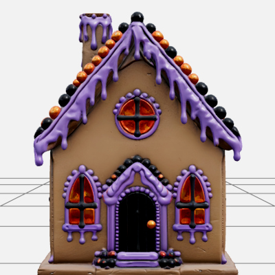 Haunted Gingerbread House with Purple Icing 3D Model Asset