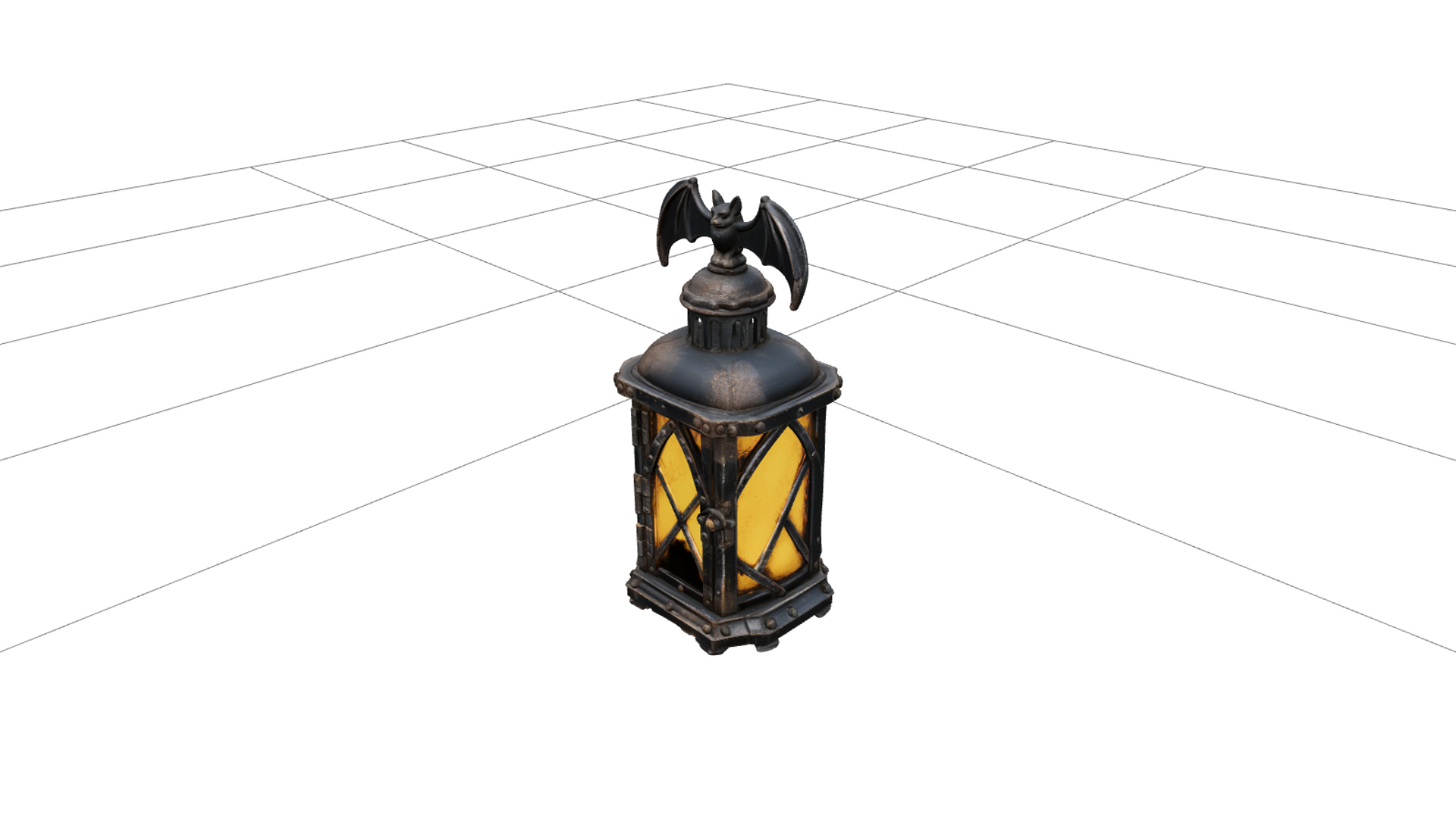 Haunted Lantern with Amber Glass and Bat Handle 3D Model 3D Model