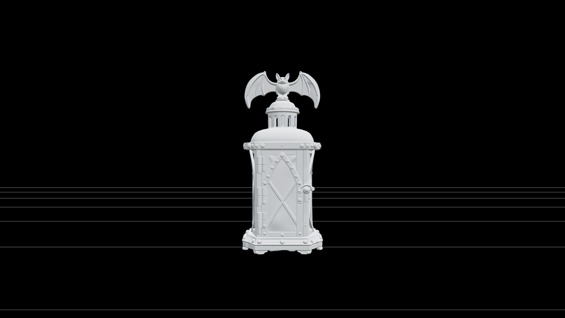 Haunted Lantern with Amber Glass and Bat Handle 3D Model 3D Model