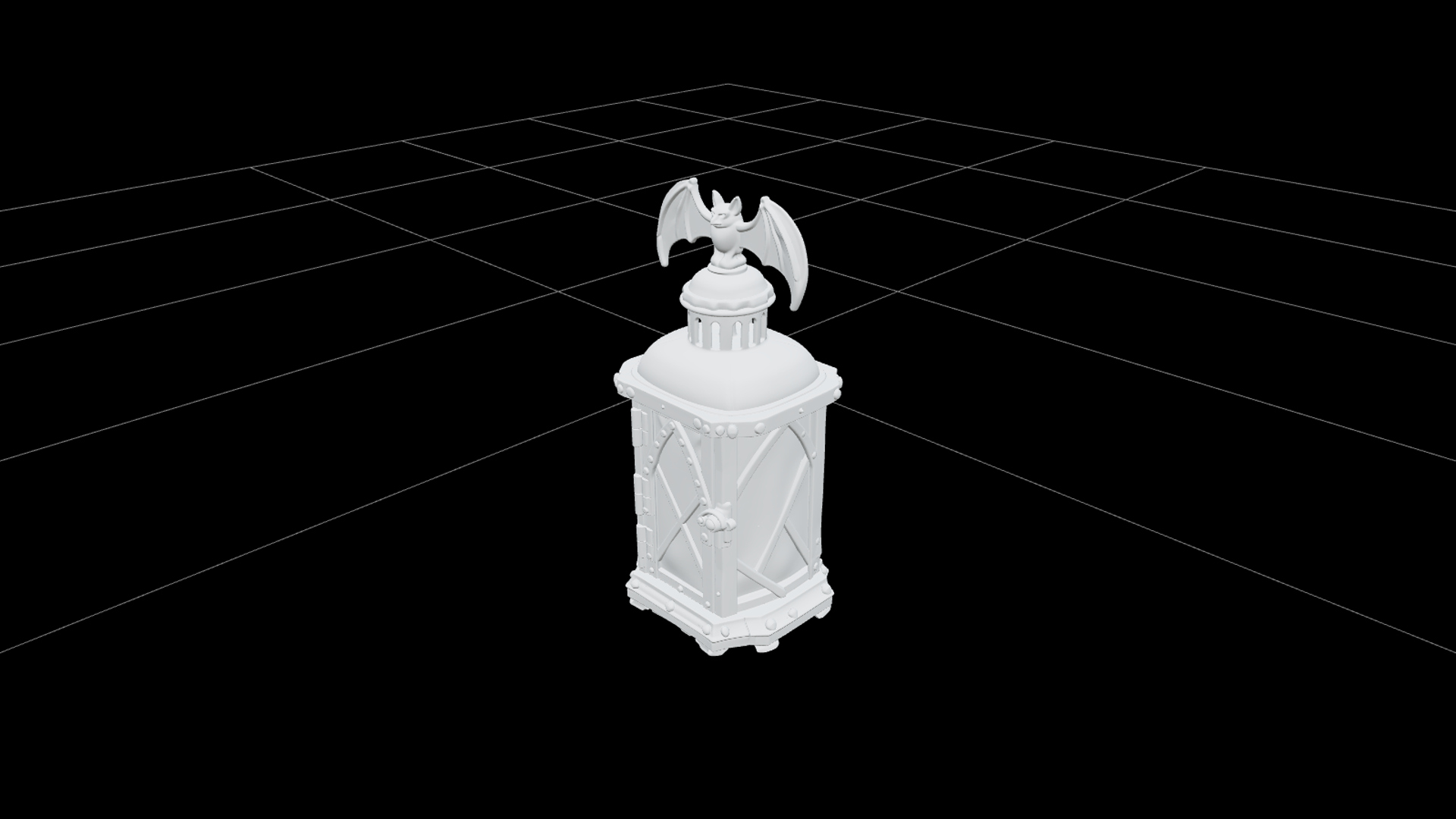 Haunted Lantern with Amber Glass and Bat Handle 3D Model 3D Model