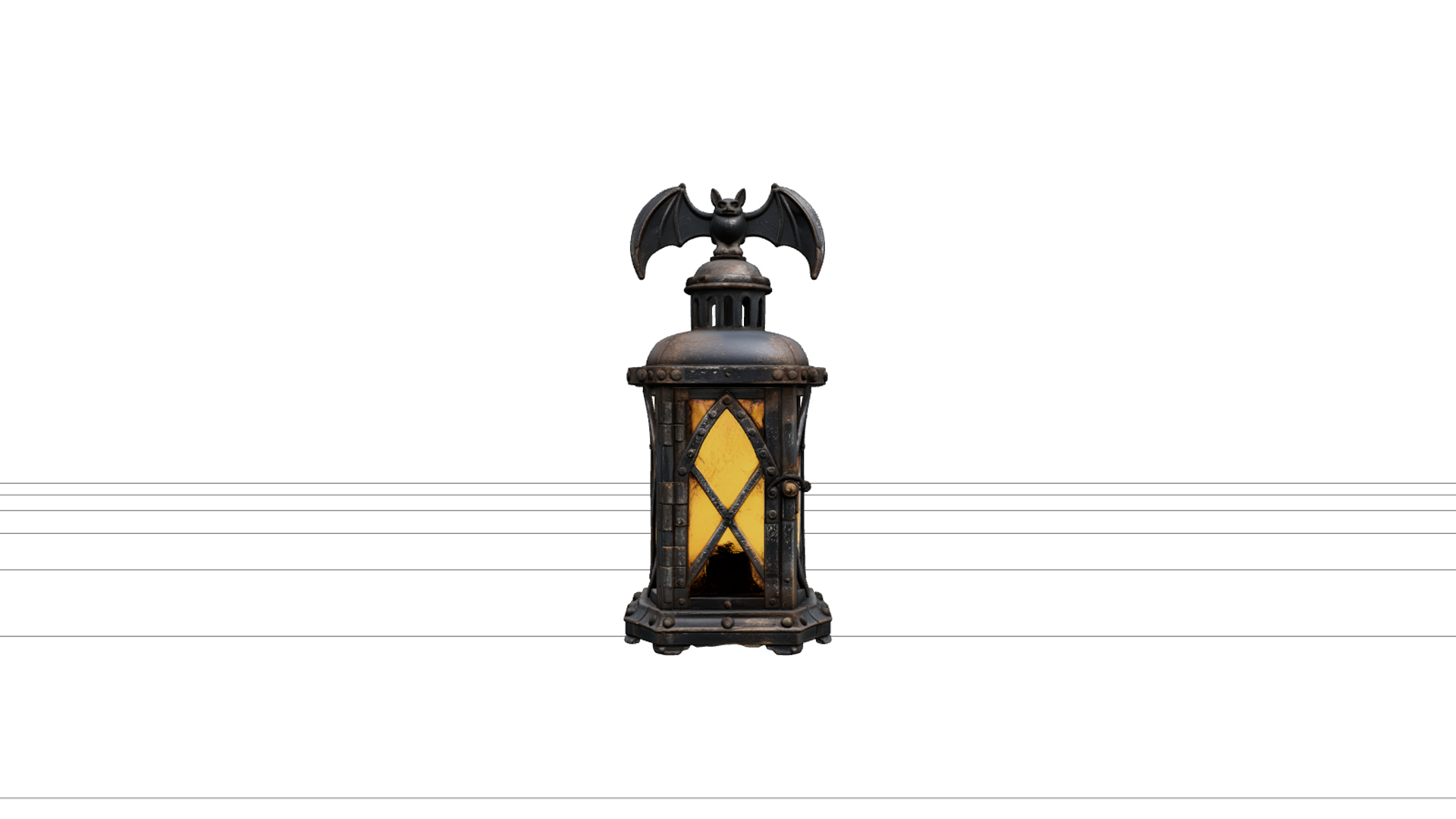 Haunted Lantern with Amber Glass and Bat Handle 3D Model 3D Model
