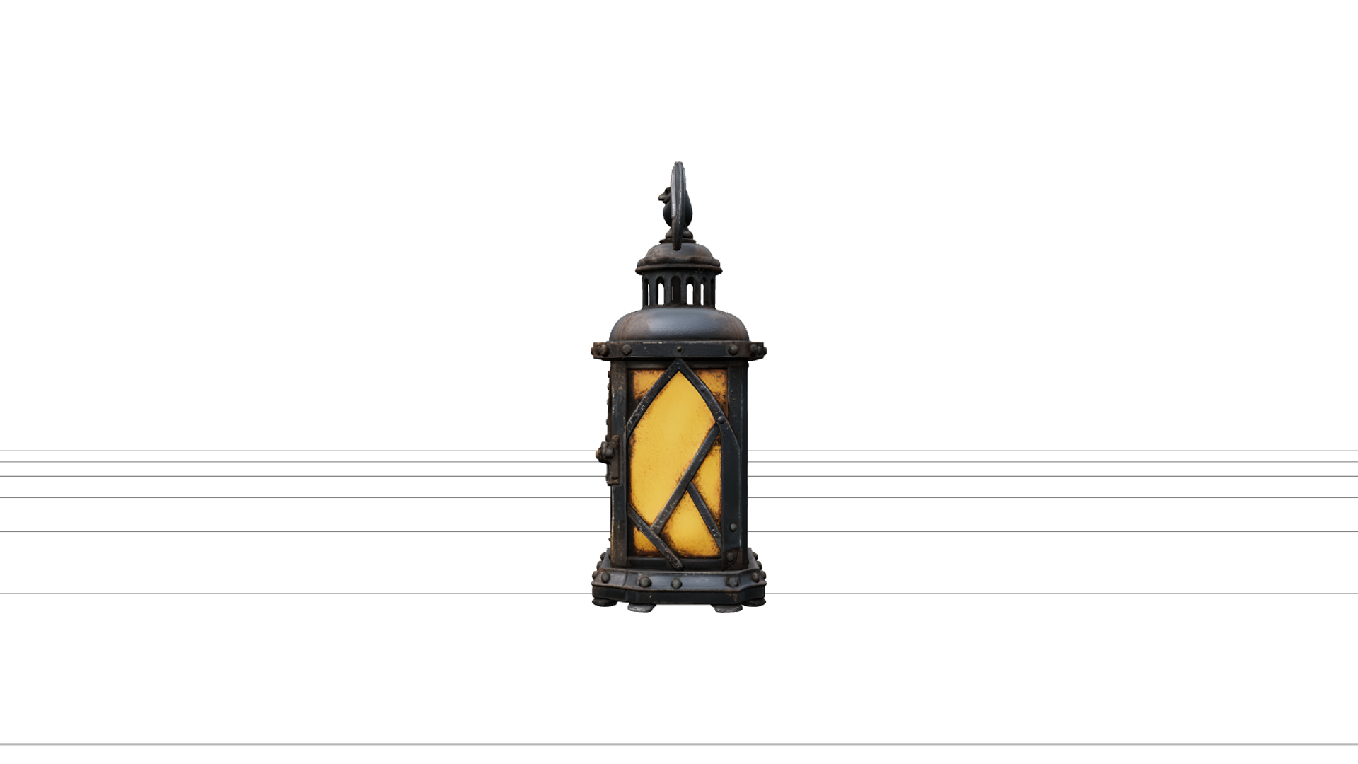 Haunted Lantern with Amber Glass and Bat Handle 3D Model 3D Model