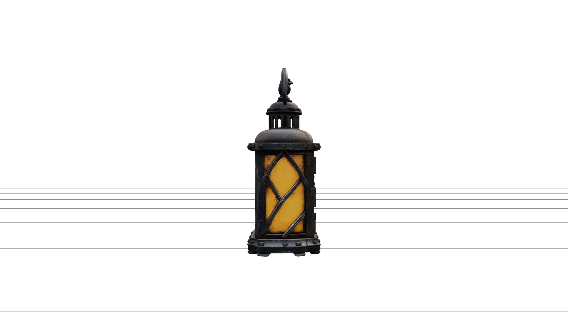 Haunted Lantern with Amber Glass and Bat Handle 3D Model 3D Model