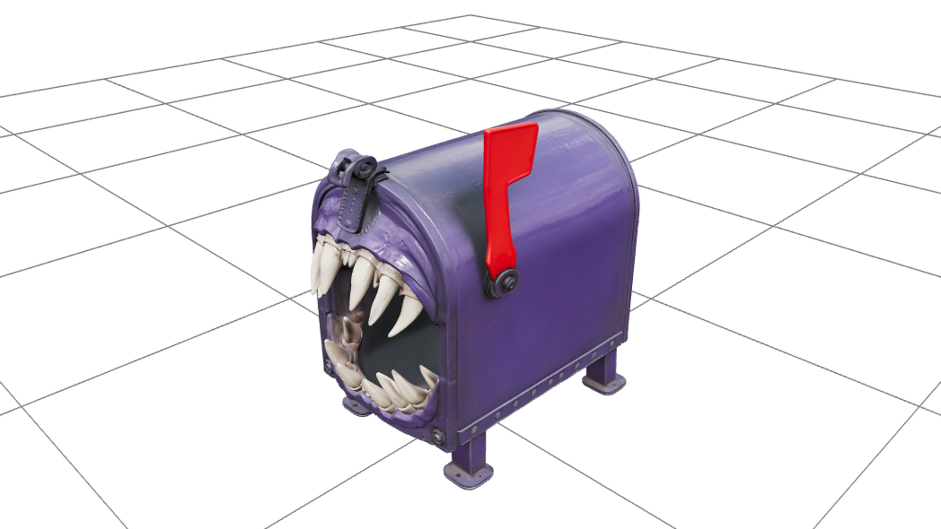 Haunted Mailbox with Red Flag and Fang Shaped Opening 3D Mod 3D Model