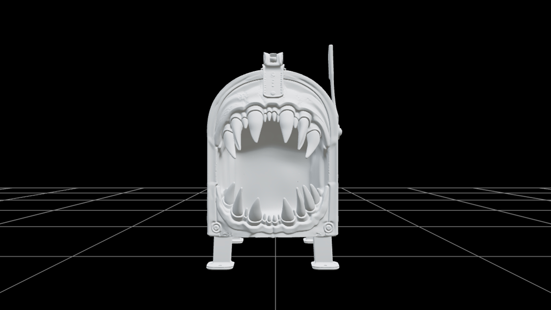 Haunted Mailbox with Red Flag and Fang Shaped Opening 3D Mod 3D Model