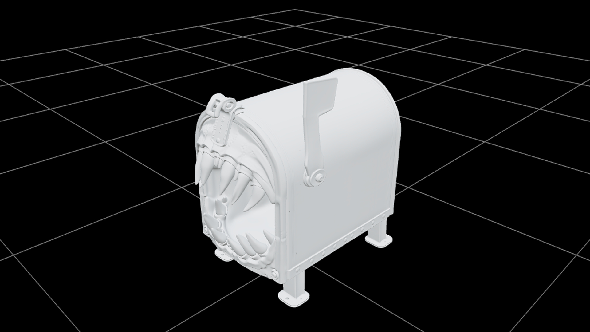 Haunted Mailbox with Red Flag and Fang Shaped Opening 3D Mod 3D Model