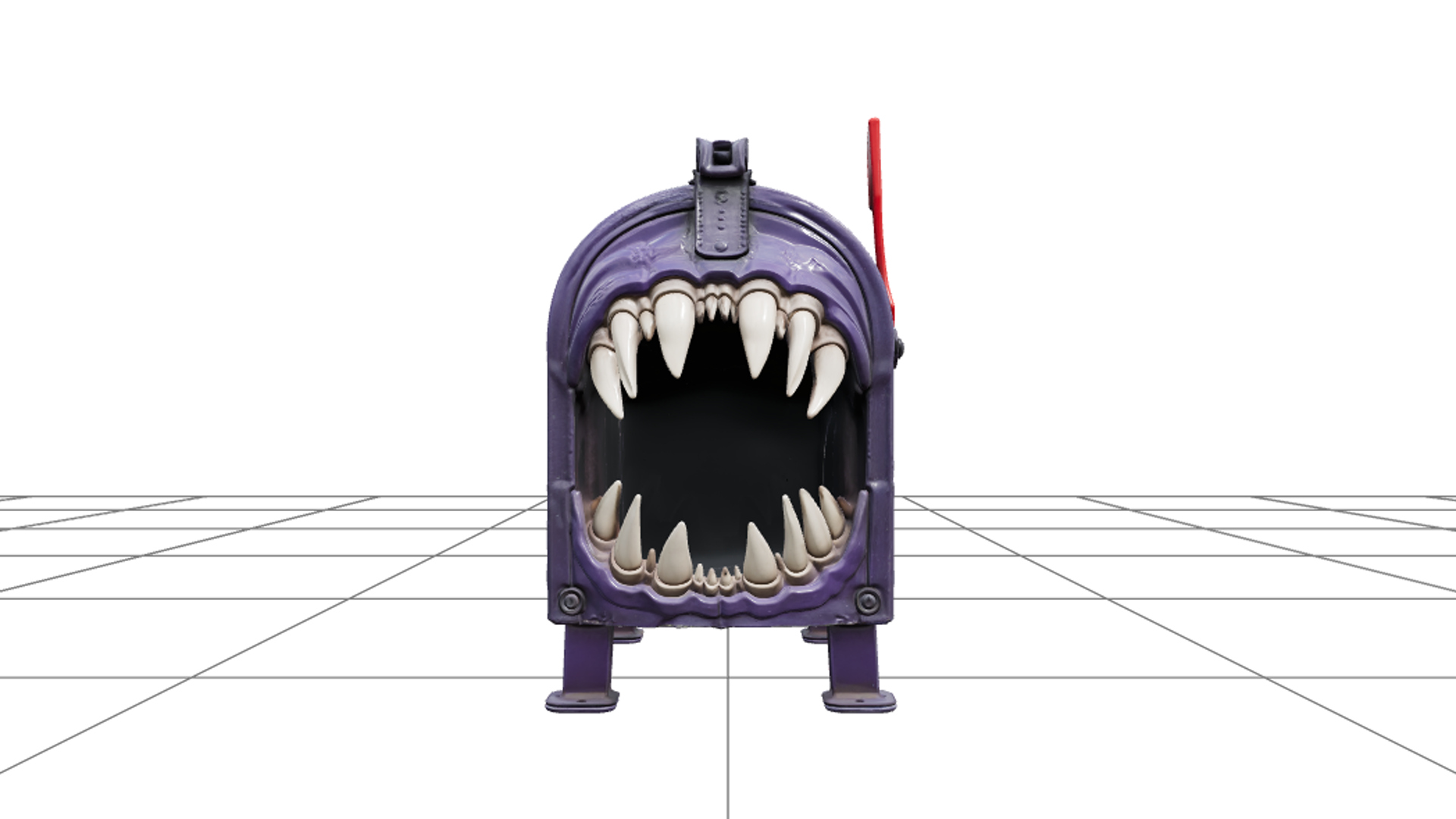 Haunted Mailbox with Red Flag and Fang Shaped Opening 3D Mod 3D Model