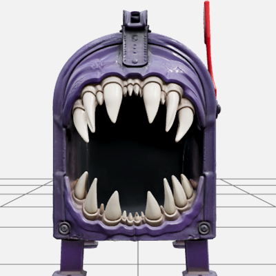 Haunted Mailbox with Red Flag and Fang Shaped Opening 3D Mod