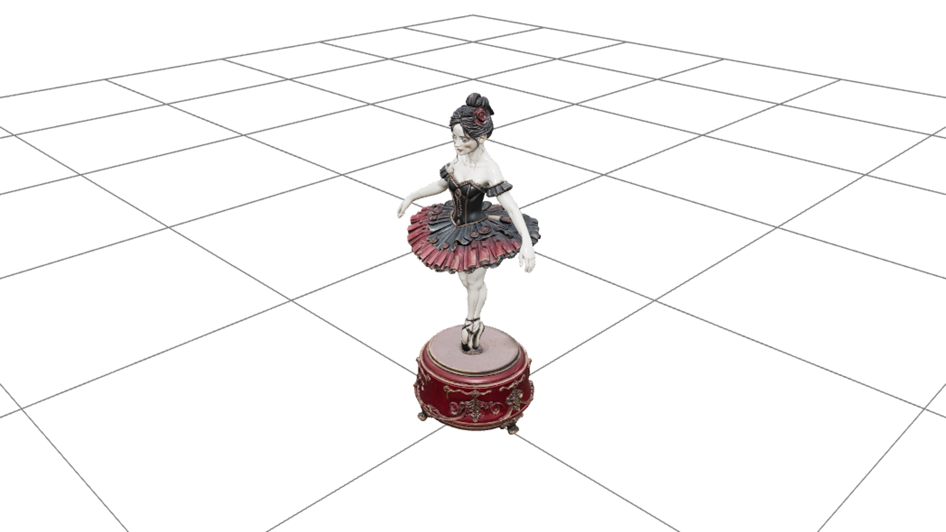 Haunted Music Box Ballerina Crimson Pedestal 3D Model Asset 3D Model
