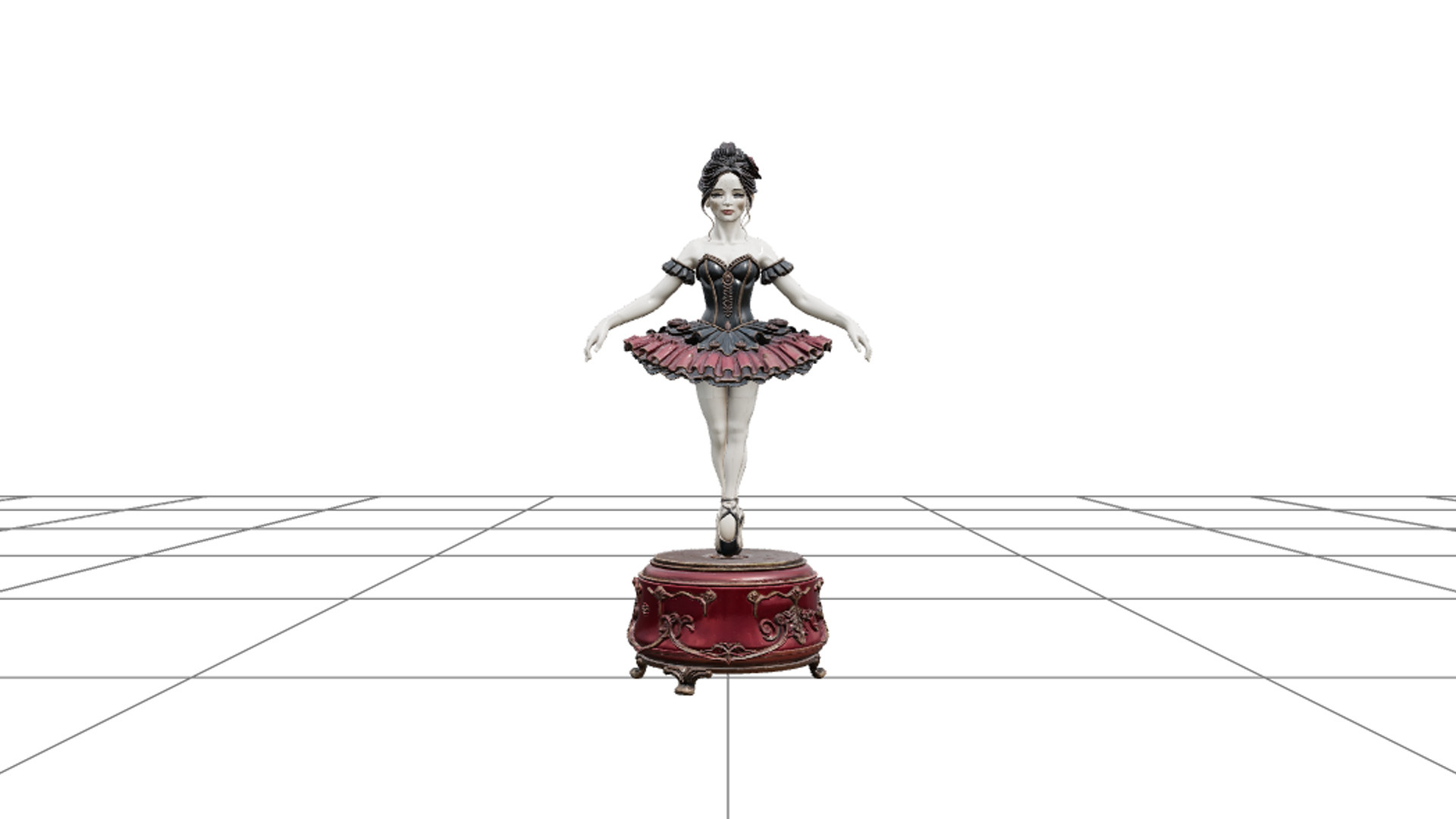 Haunted Music Box Ballerina Crimson Pedestal 3D Model Asset 3D Model
