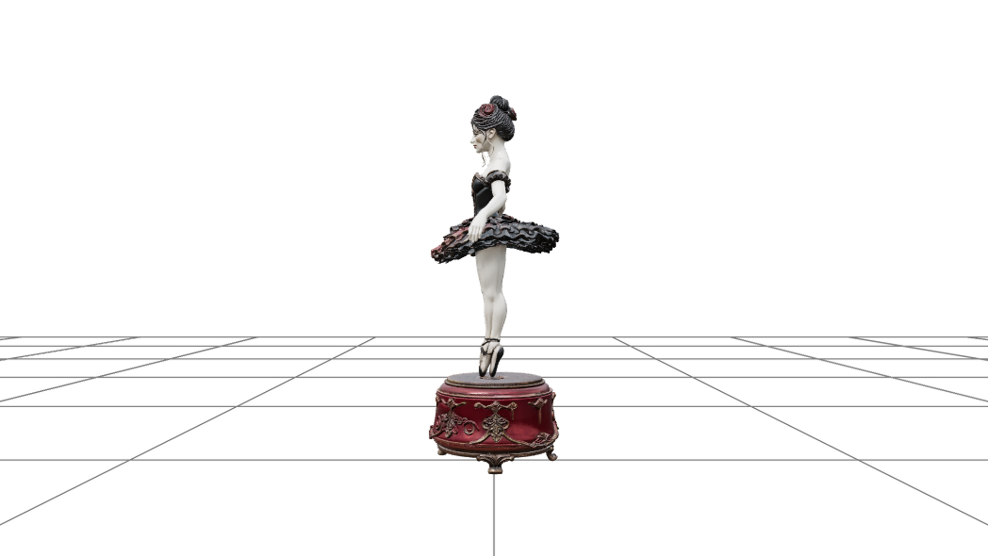 Haunted Music Box Ballerina Crimson Pedestal 3D Model Asset 3D Model