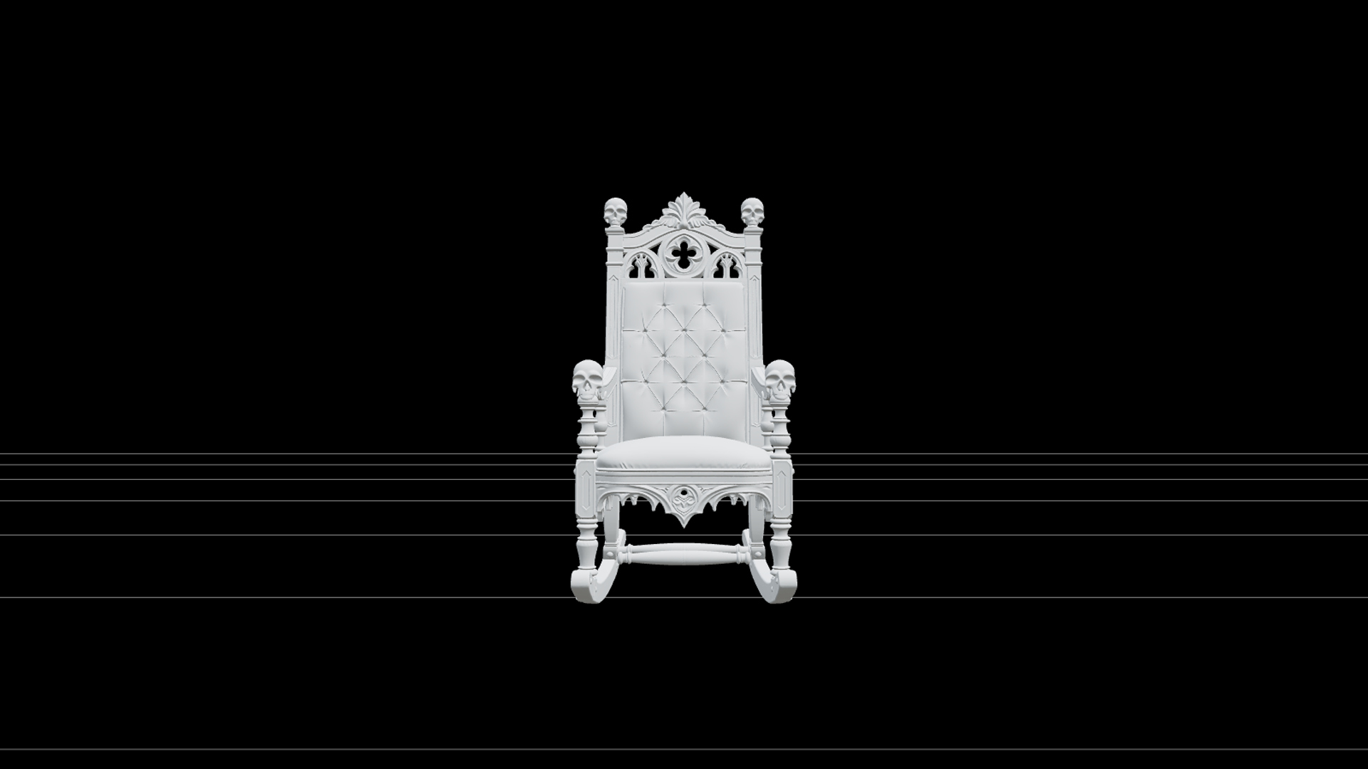 Haunted Rocking Chair with Plum Cushion Skull Finials 3D Mo 3D Model