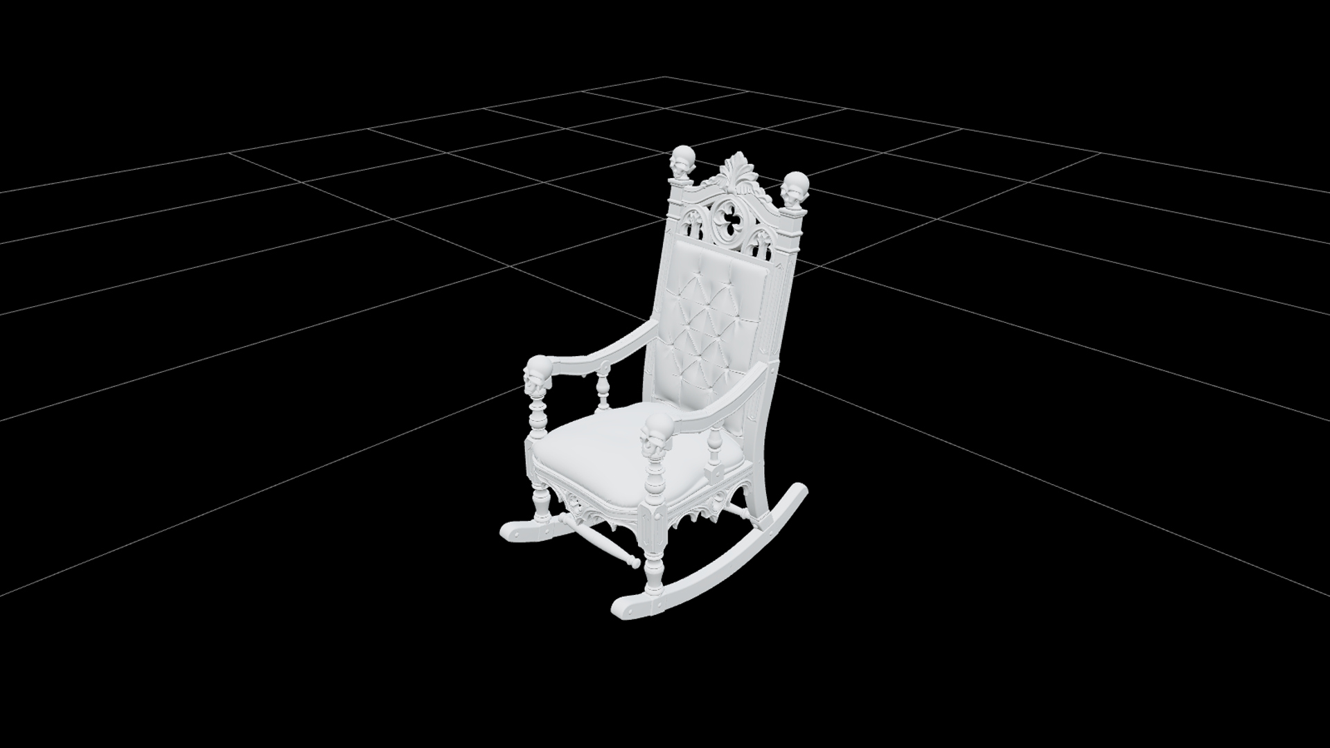 Haunted Rocking Chair with Plum Cushion Skull Finials 3D Mo 3D Model