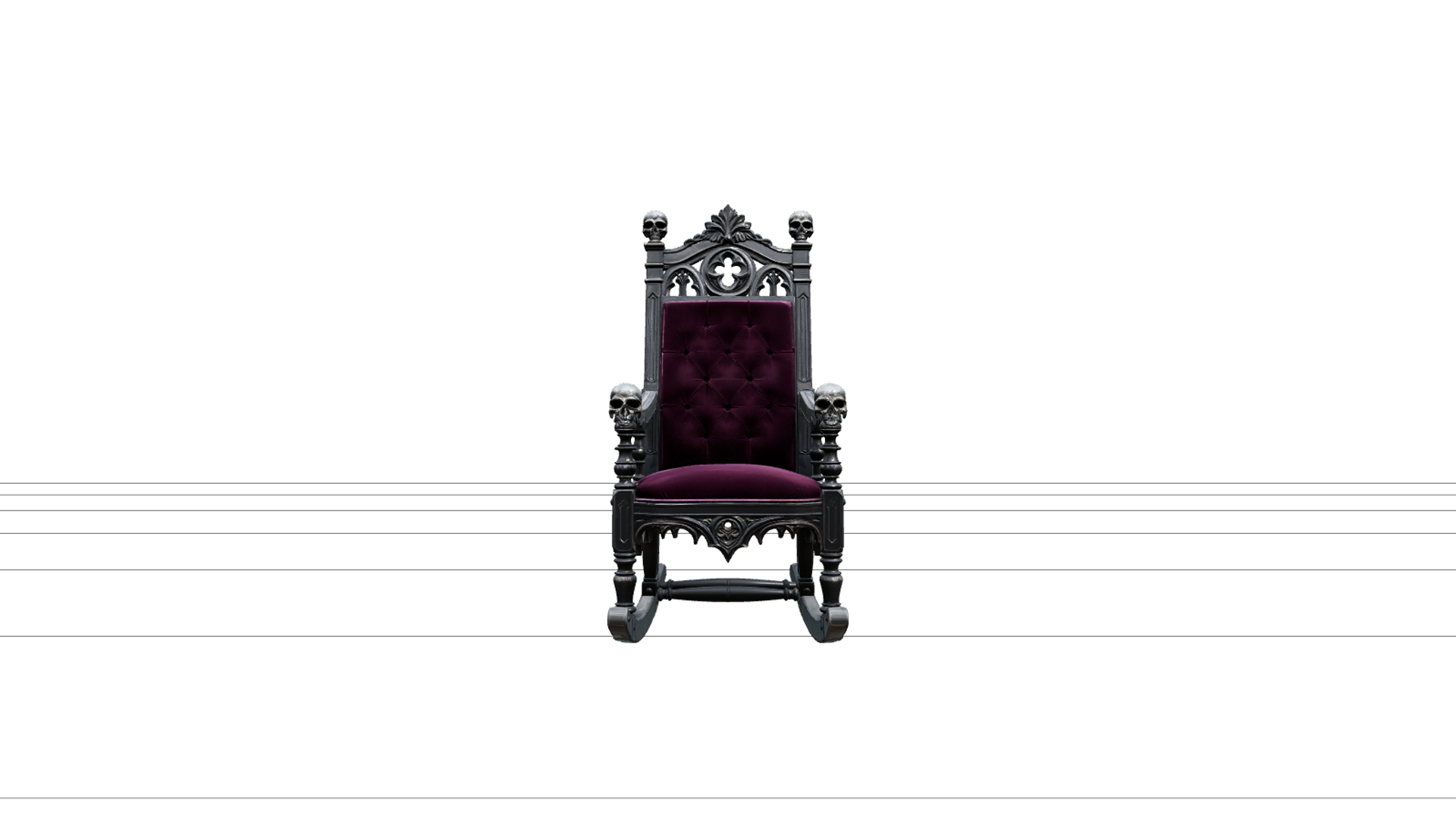 Haunted Rocking Chair with Plum Cushion Skull Finials 3D Mo 3D Model