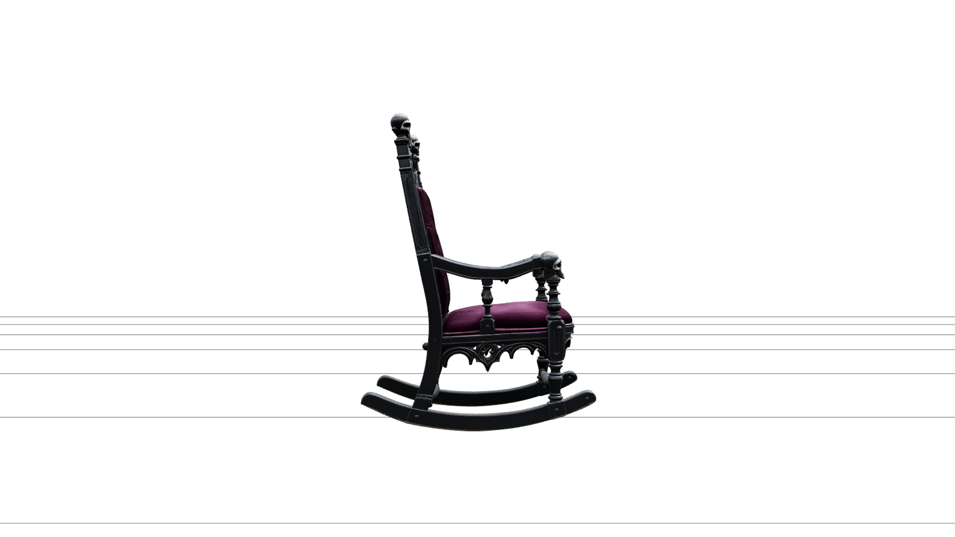 Haunted Rocking Chair with Plum Cushion Skull Finials 3D Mo 3D Model