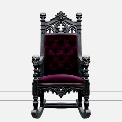 Haunted Rocking Chair with Plum Cushion Skull Finials 3D Mo